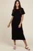 Black Short Sleeve Side Slit Maternity T-Shirt Midi Dress sold by Pinkblush