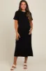 Black Short Sleeve Side Slit Maternity T-Shirt Midi Dress sold by Pinkblush