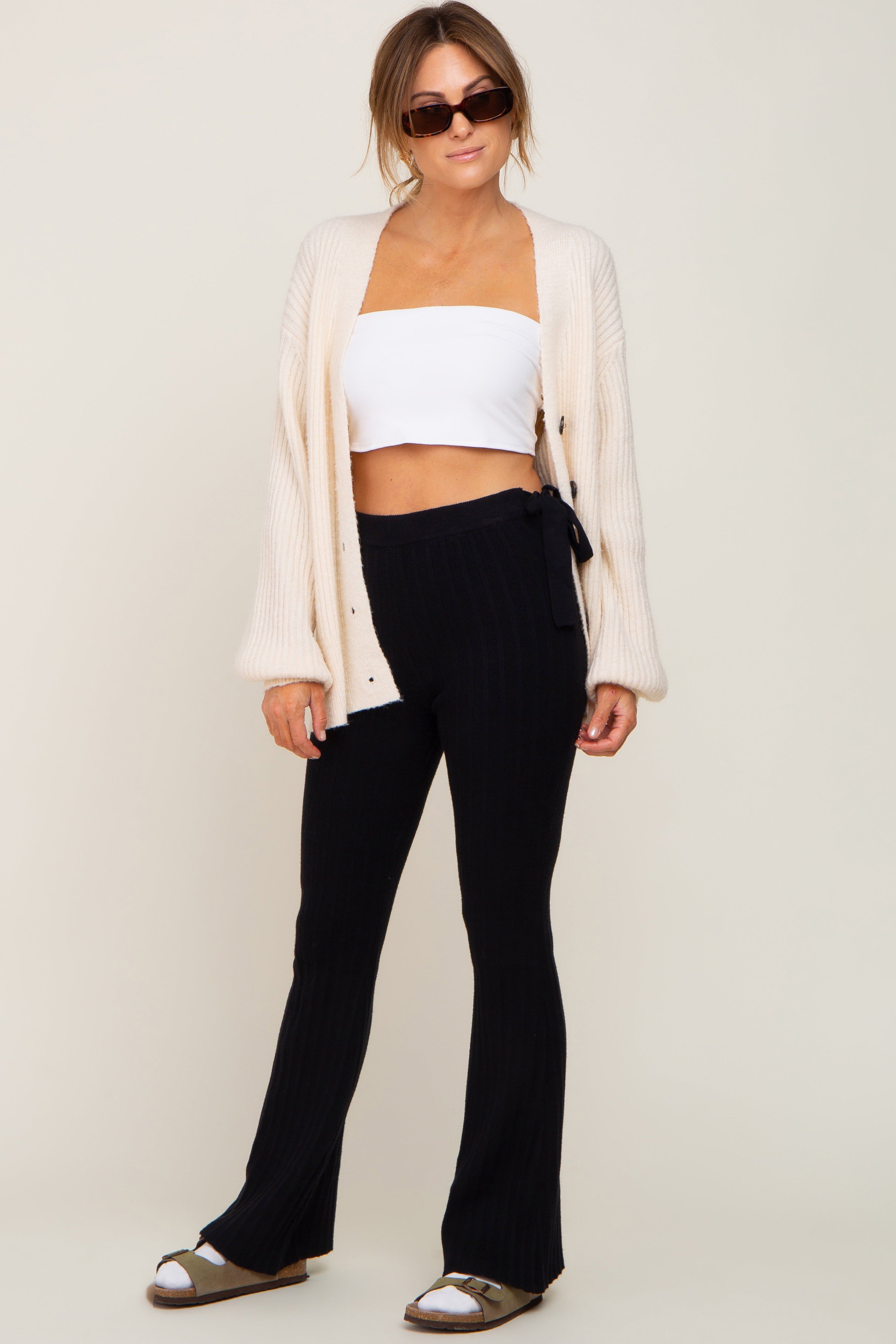 Black Side Tie Flare Knit Pants sold by Pinkblush product image thumbnail 5