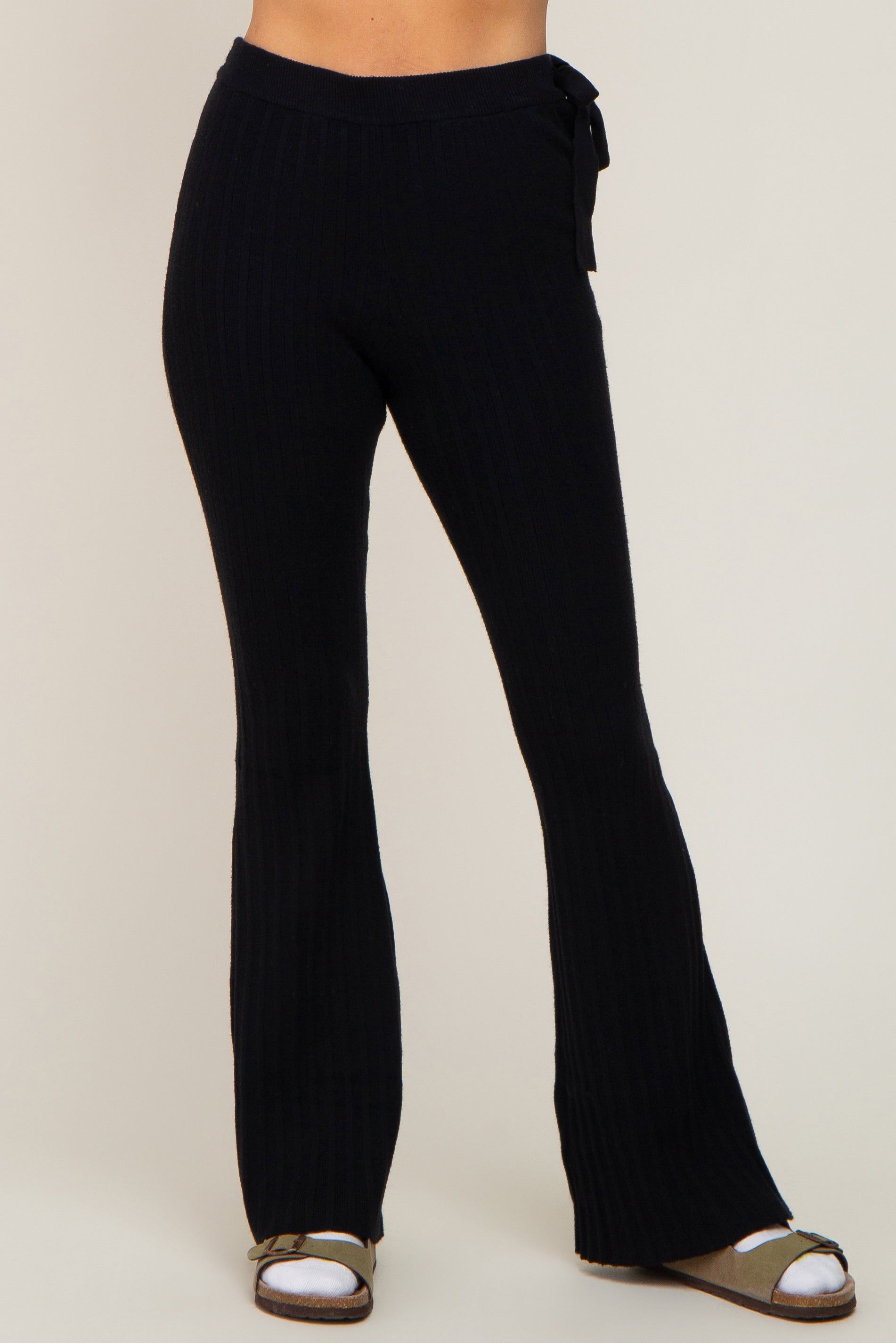 Black Side Tie Flare Knit Pants sold by Pinkblush product image thumbnail 2