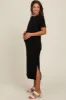 Black Short Sleeve Side Slit Maternity T-Shirt Midi Dress sold by Pinkblush