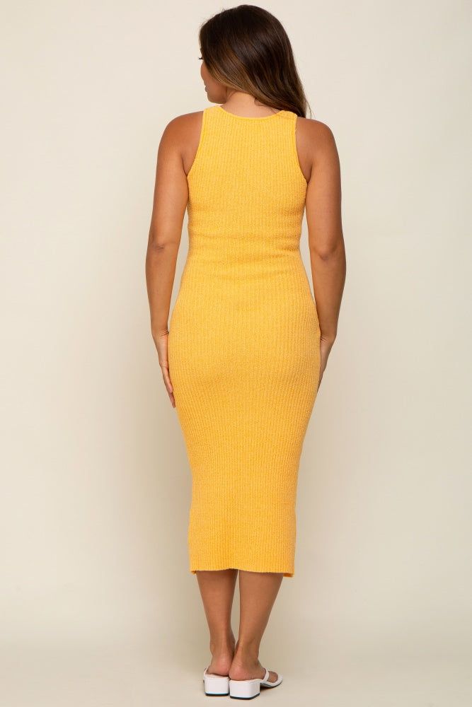 Gold Sleeveless Ribbed Knit Fitted Maternity Midi Dress sold by Pinkblush product image thumbnail 3