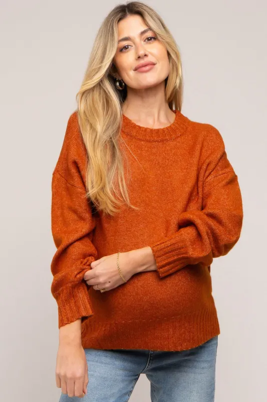 Rust Ribbed Cuff Maternity Sweater sold by Pinkblush