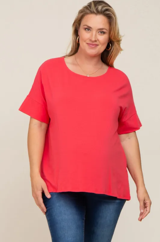 Coral Oversized Short Cuffed Dolman Sleeve Maternity Tee sold by Pinkblush