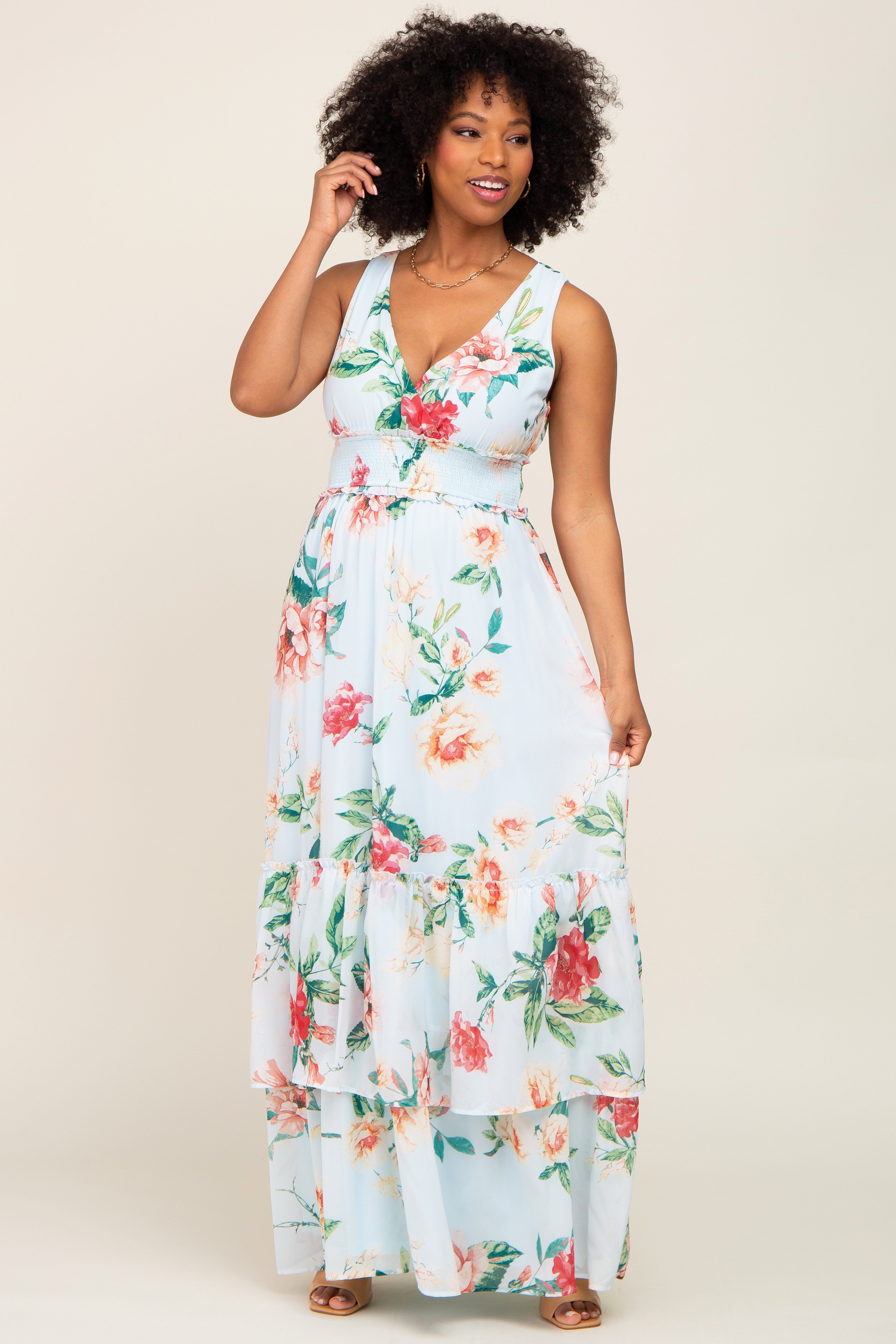 Light Blue Floral Maxi Dress sold by Pinkblush product image thumbnail 4