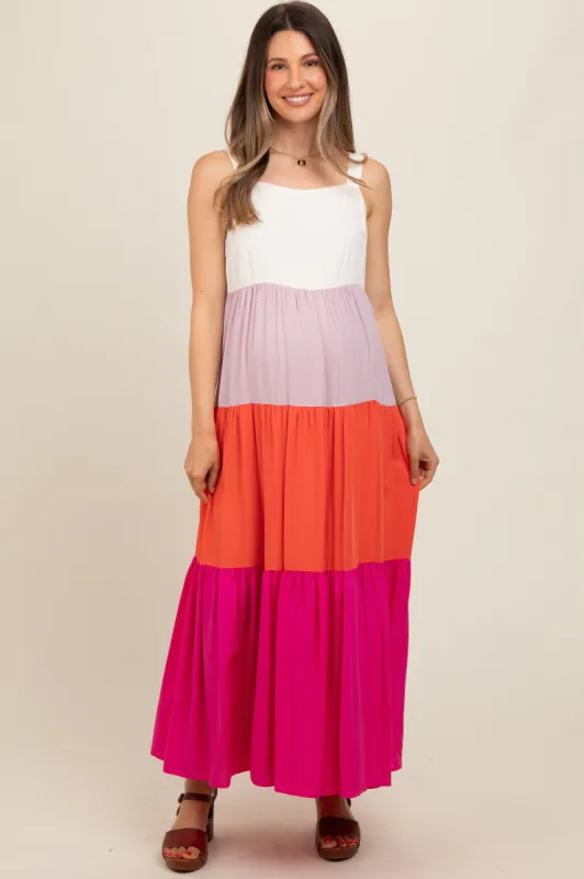 Fuchsia Tiered Colorblock Maternity Maxi Dress sold by Pinkblush