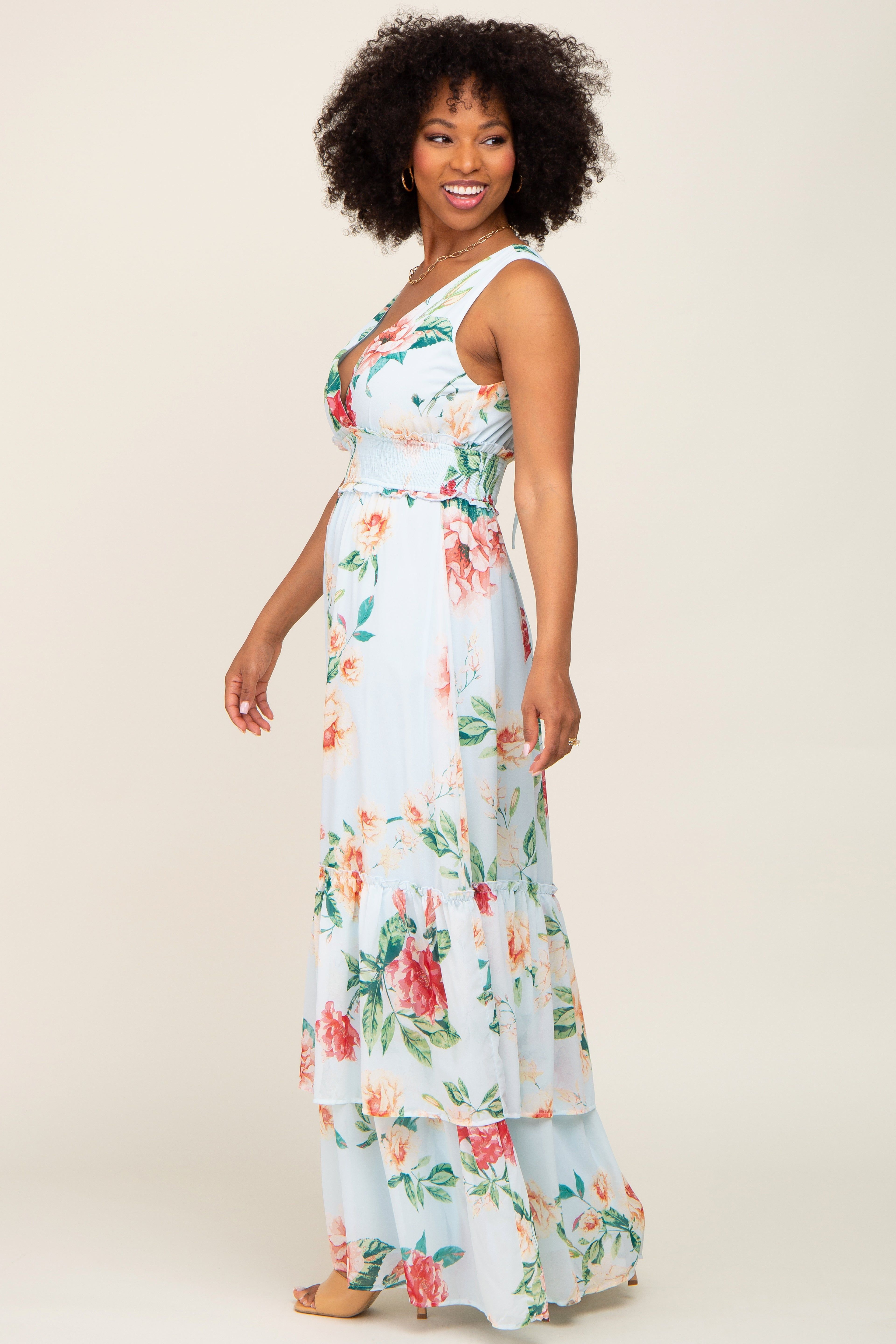 Light Blue Floral Maxi Dress sold by Pinkblush product image thumbnail 2
