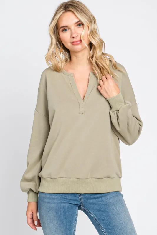 Olive Split V-Neck Long Sleeve Sweatshirt sold by Pinkblush