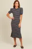 Navy Multi Striped Puff Sleeve Maternity Midi Dress sold by Pinkblush