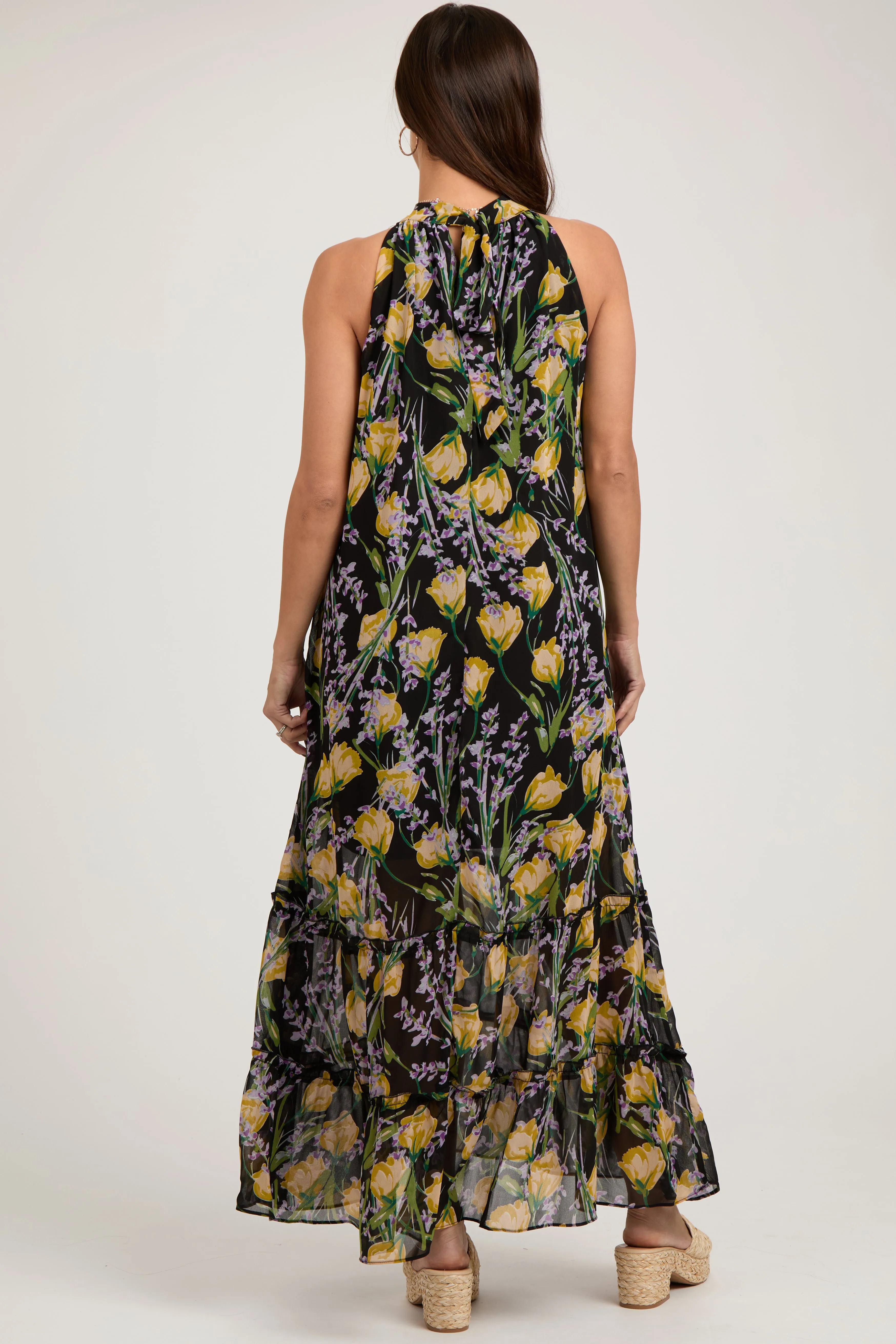Black Floral Halter Maternity Maxi Dress sold by Pinkblush product image thumbnail 3