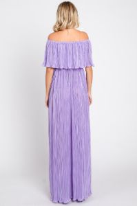 Lavender Pleated Plisse Ruffle Off-Shoulder Maxi Dress sold by Pinkblush