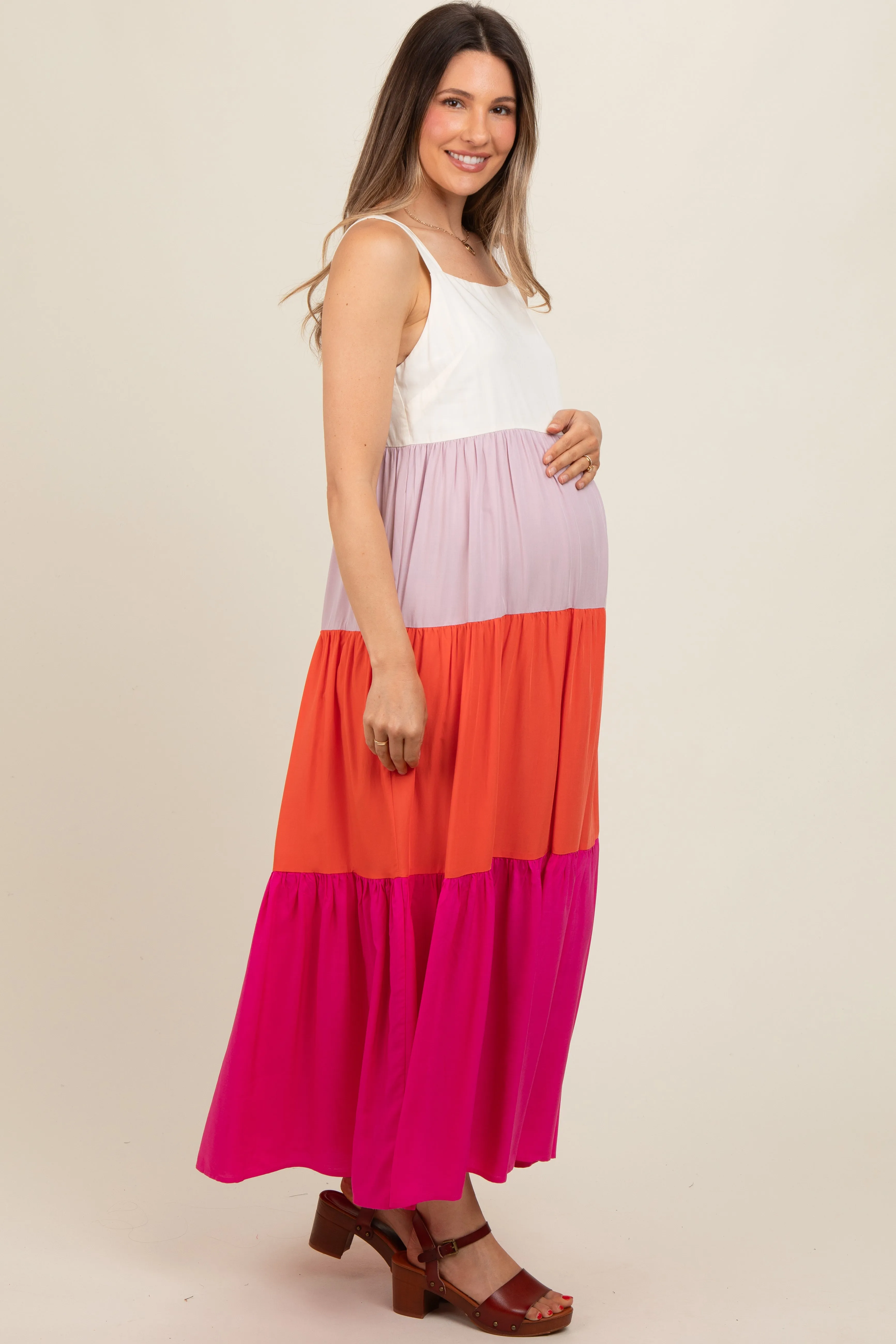 Fuchsia Tiered Colorblock Maternity Maxi Dress sold by Pinkblush product image thumbnail 3