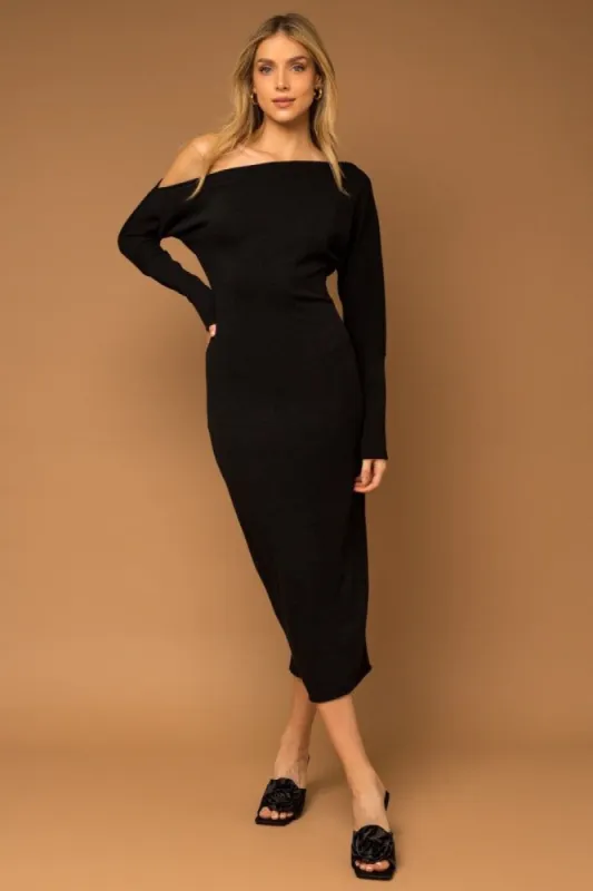 Black Off Shoulder Long Sleeve Midi Dress sold by Pinkblush