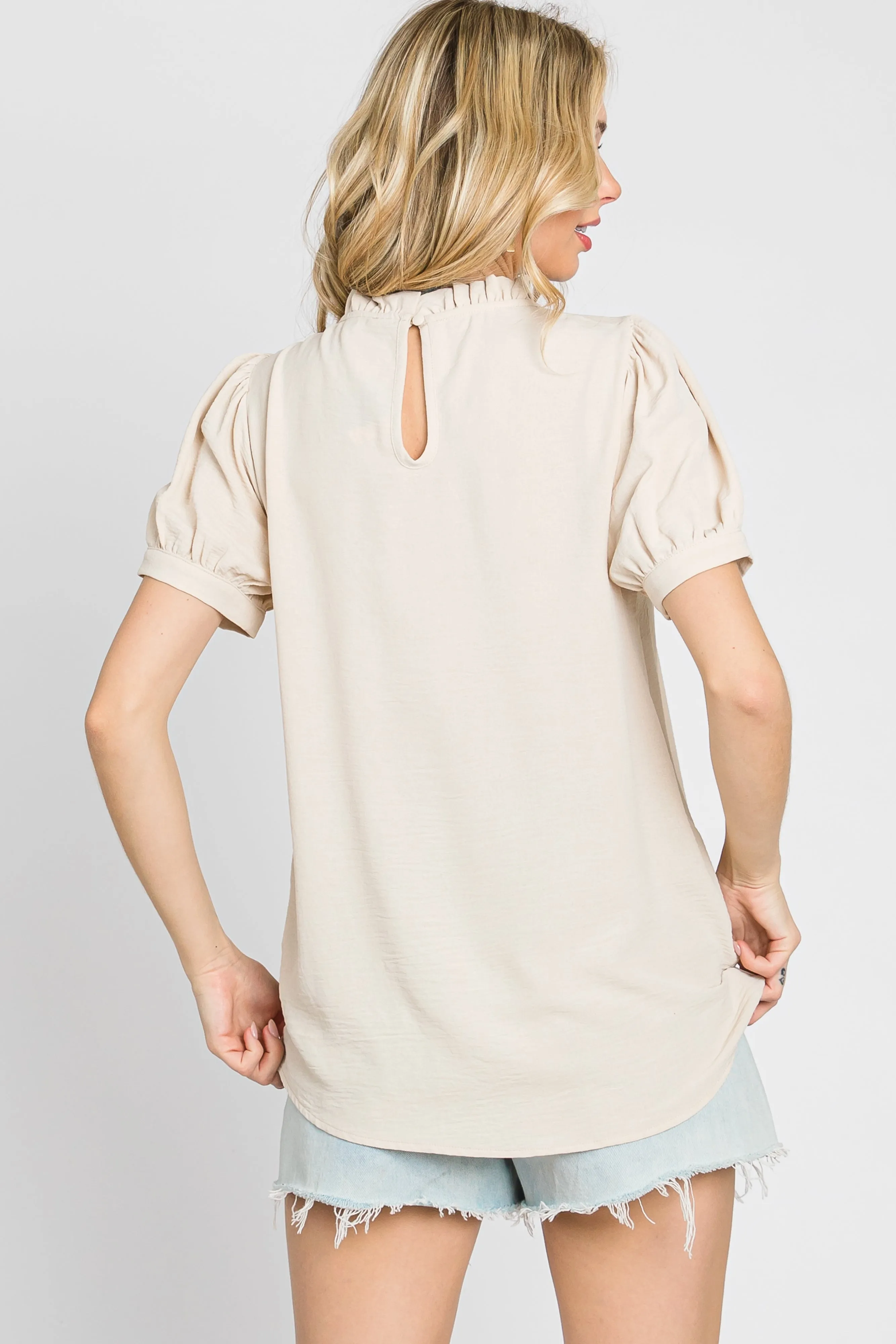 Beige Ruffle Mock Neck Blouse Top sold by Pinkblush product image thumbnail 4