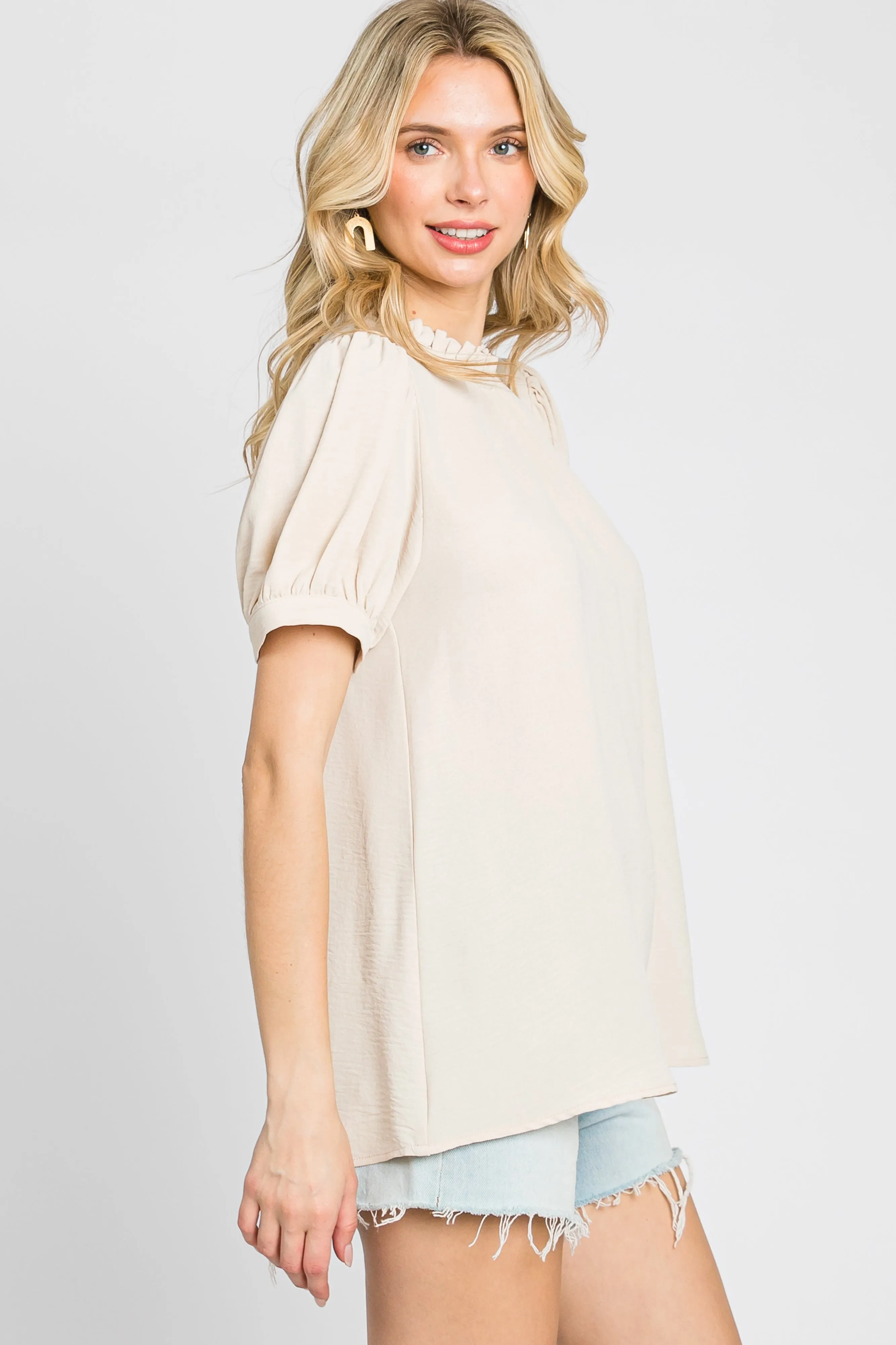 Beige Ruffle Mock Neck Blouse Top sold by Pinkblush product image thumbnail 3