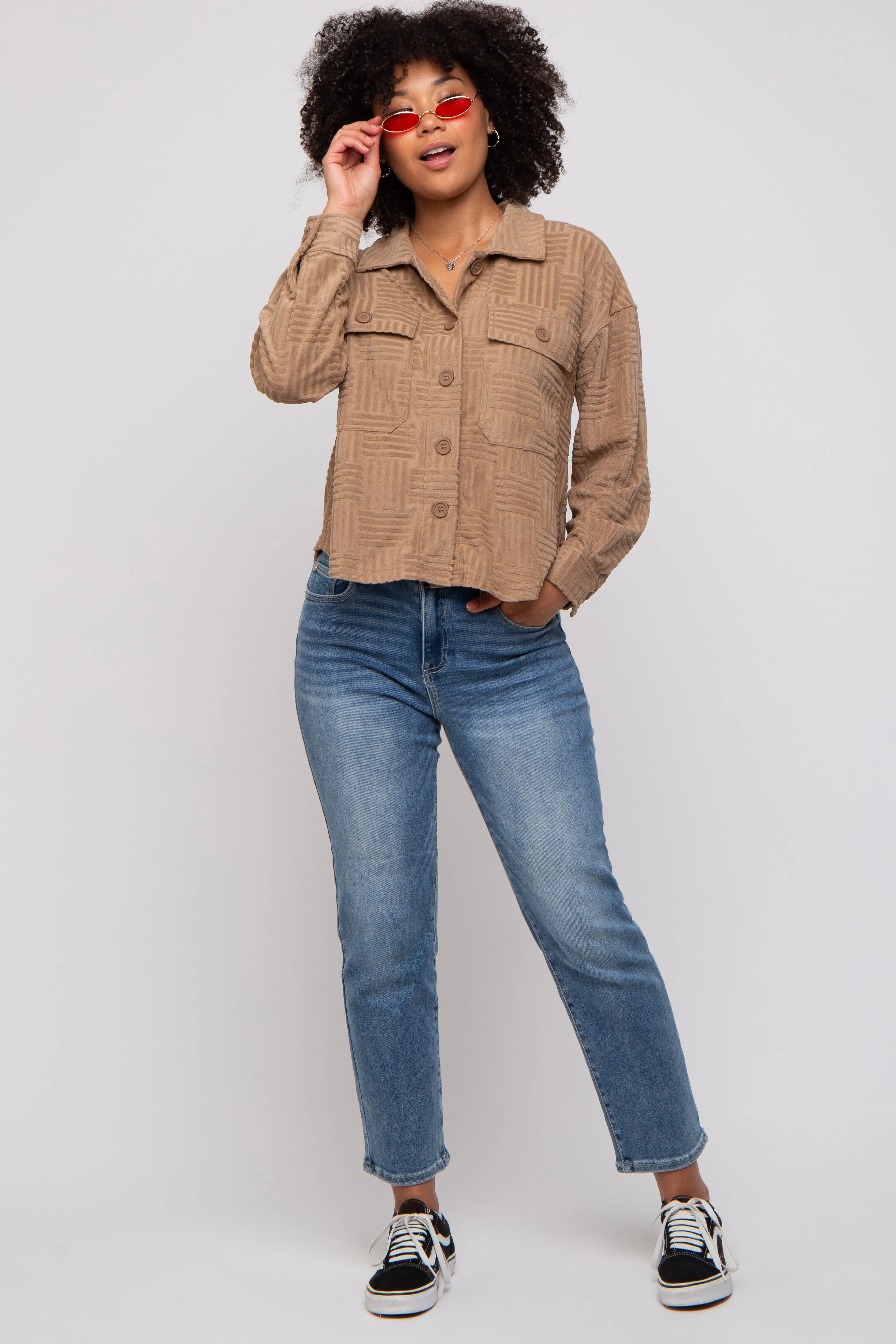 Mocha Velvet Textured Shirt Jacket sold by Pinkblush product image thumbnail 5