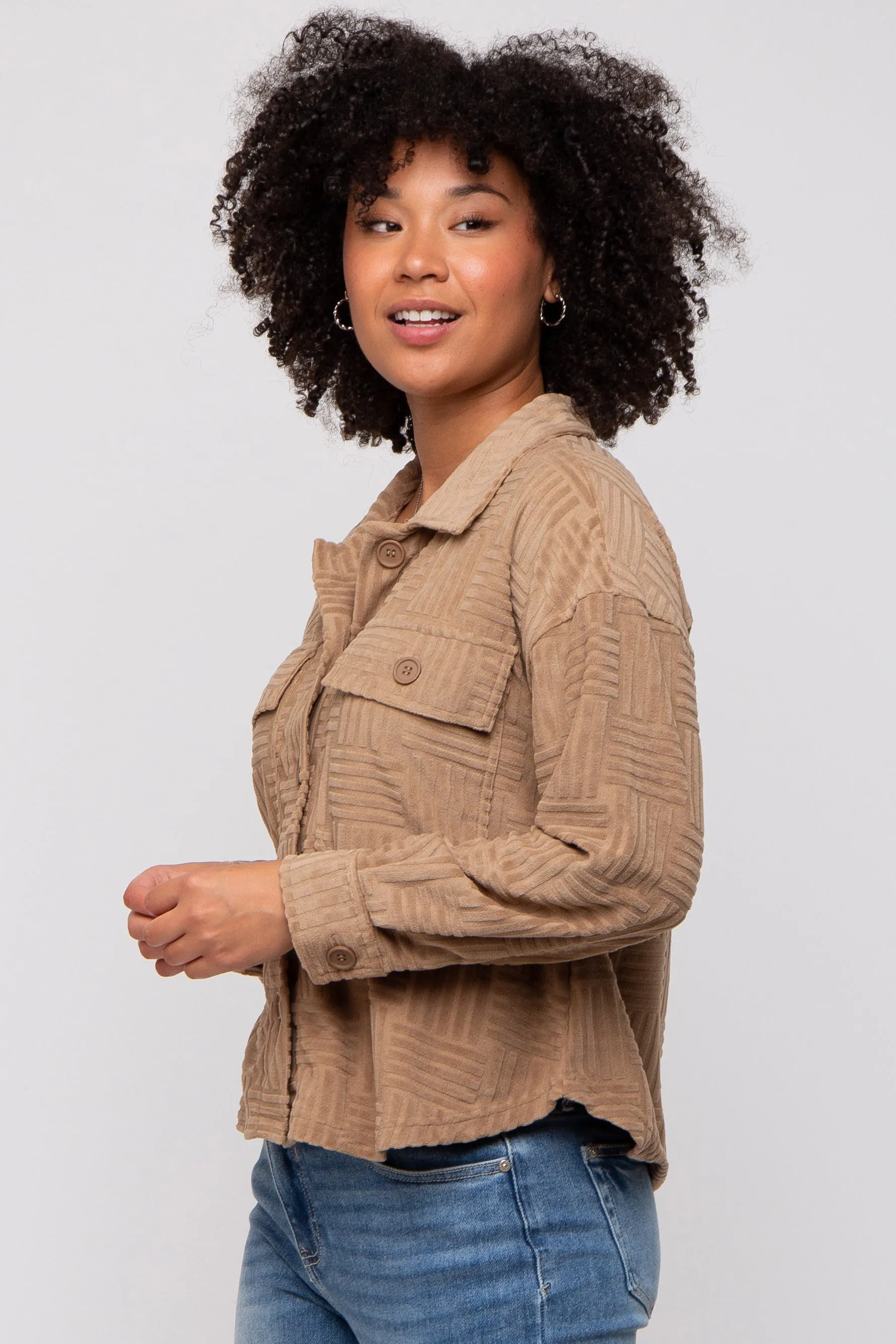 Mocha Velvet Textured Shirt Jacket sold by Pinkblush product image thumbnail 2