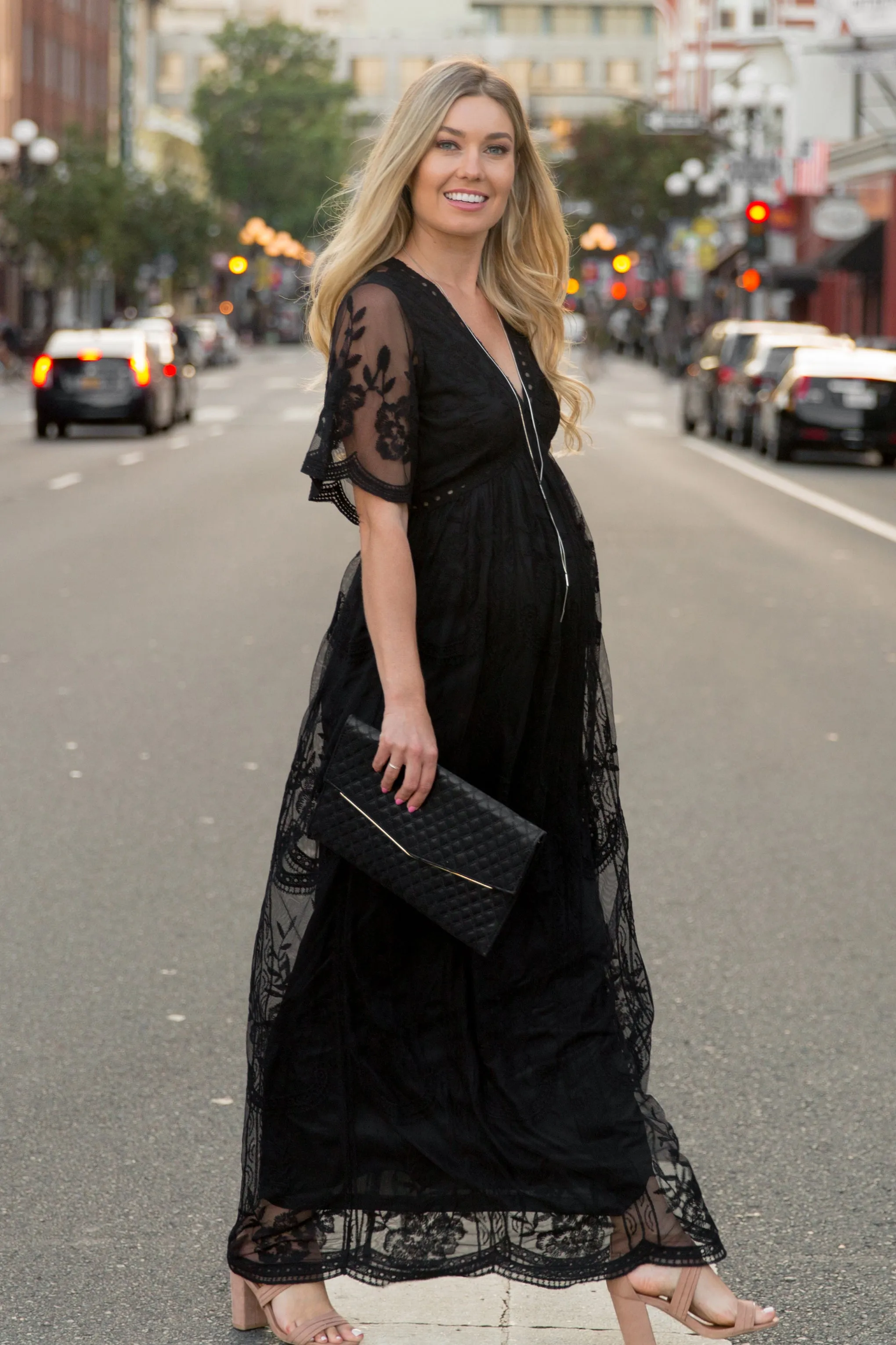 PinkBlush Black Lace Mesh Overlay Maternity Maxi Dress sold by Pinkblush product image thumbnail 4