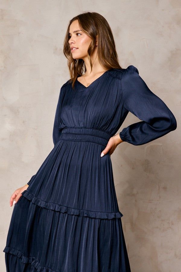 Navy Ruffle Detail Satin Dress sold by Pinkblush product image thumbnail 3