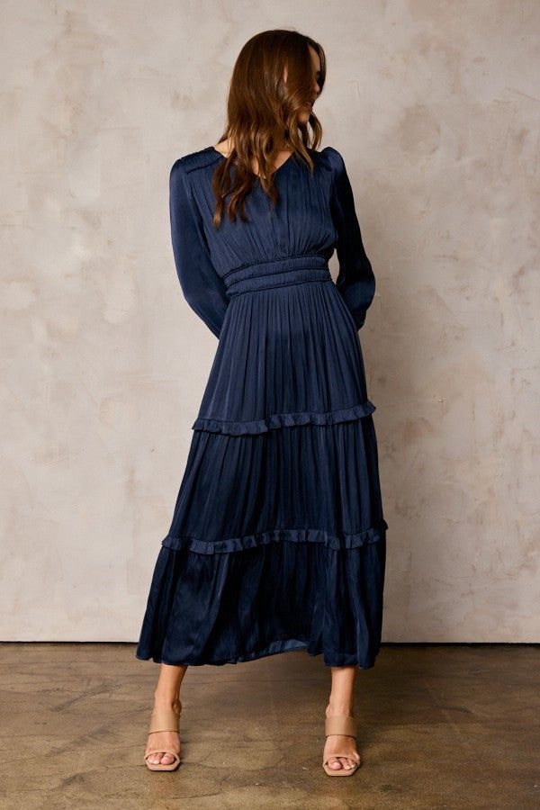 Navy Ruffle Detail Satin Dress sold by Pinkblush product image thumbnail 2