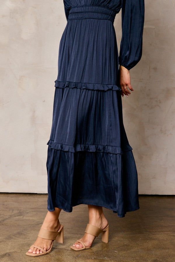 Navy Ruffle Detail Satin Dress sold by Pinkblush product image thumbnail 4