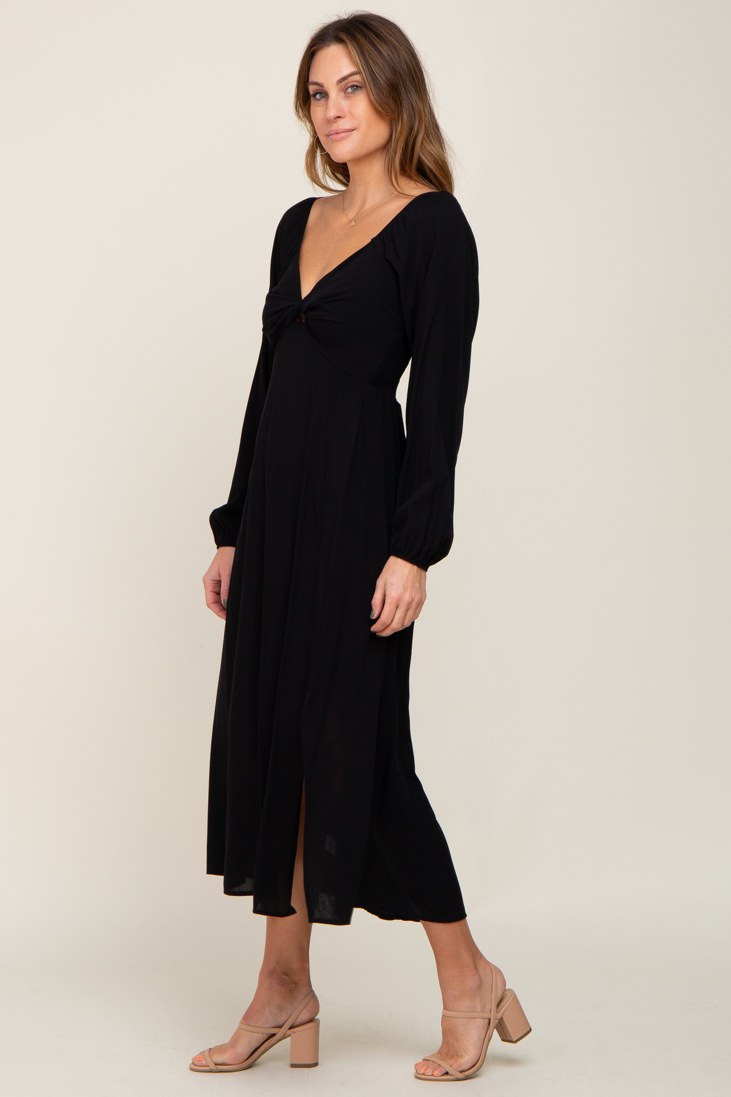Black Twist V-Neck Front Cutout Midi Dress sold by Pinkblush product image thumbnail 2