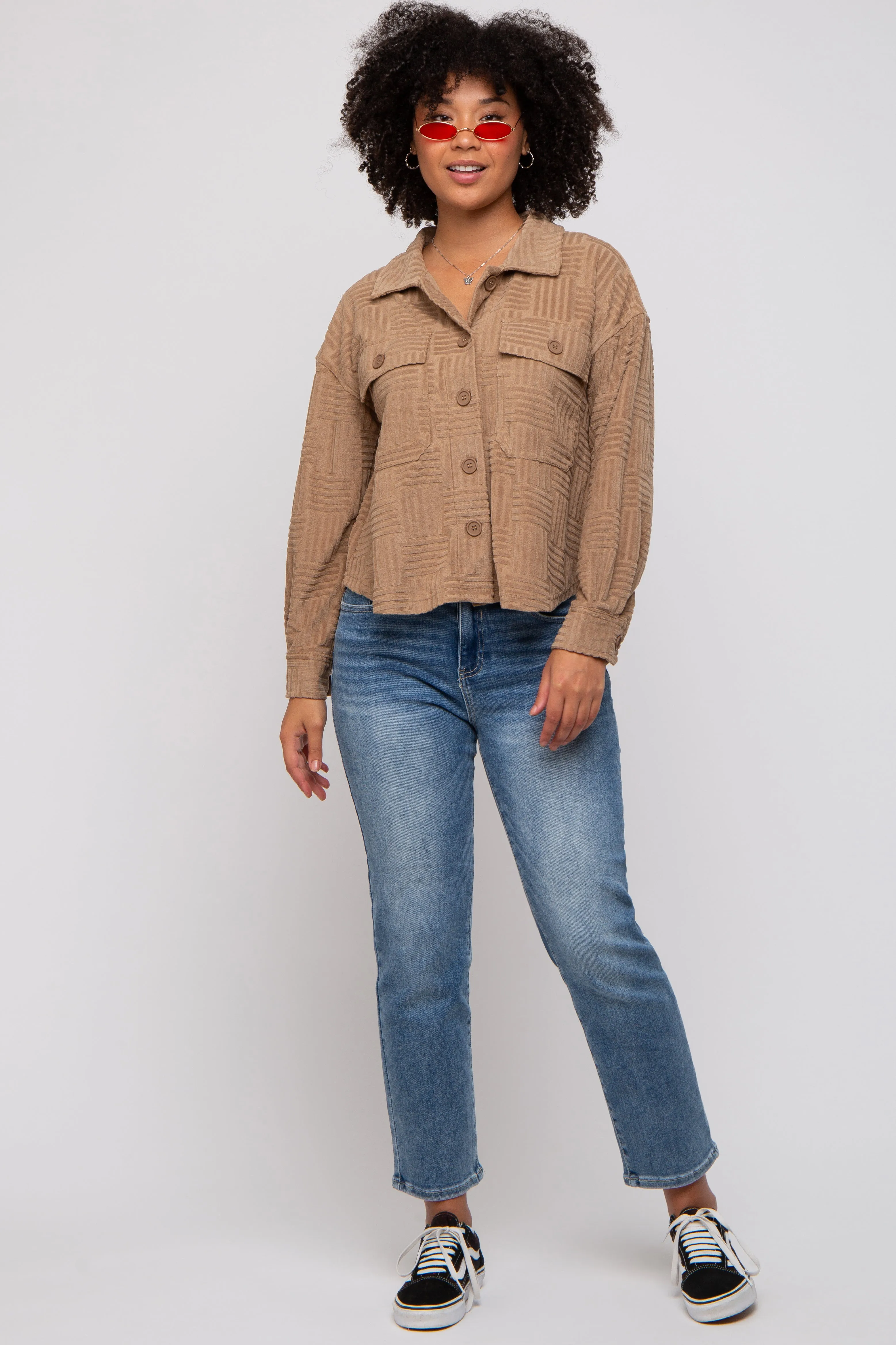 Mocha Velvet Textured Shirt Jacket sold by Pinkblush product image thumbnail 4