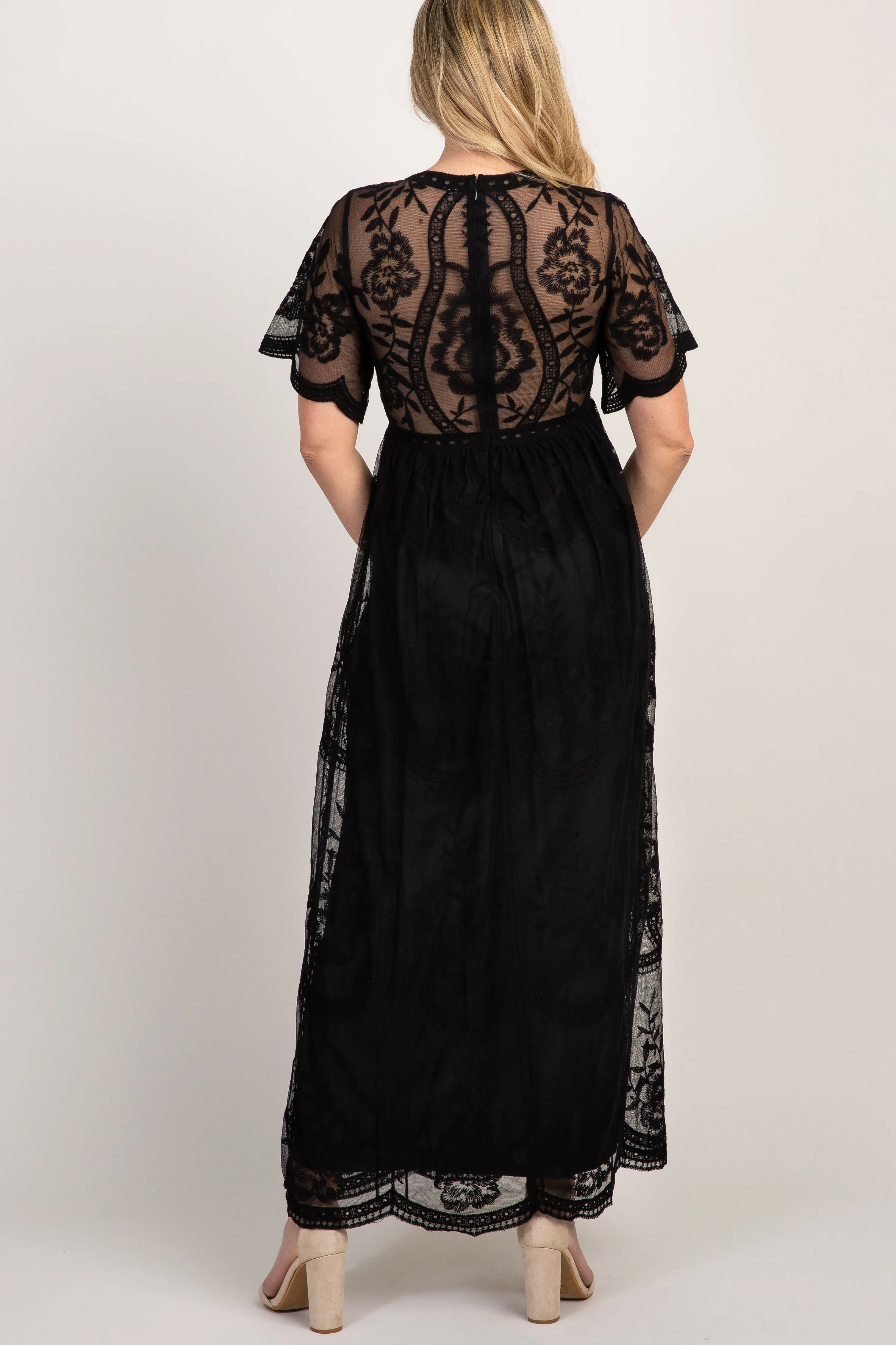 PinkBlush Black Lace Mesh Overlay Maternity Maxi Dress sold by Pinkblush product image thumbnail 3