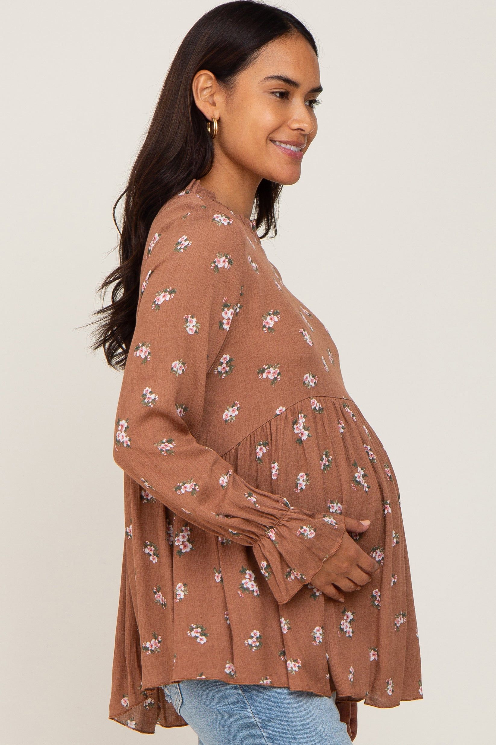 Rust Floral Ruffle Accent Maternity Babydoll Top sold by Pinkblush product image thumbnail 3