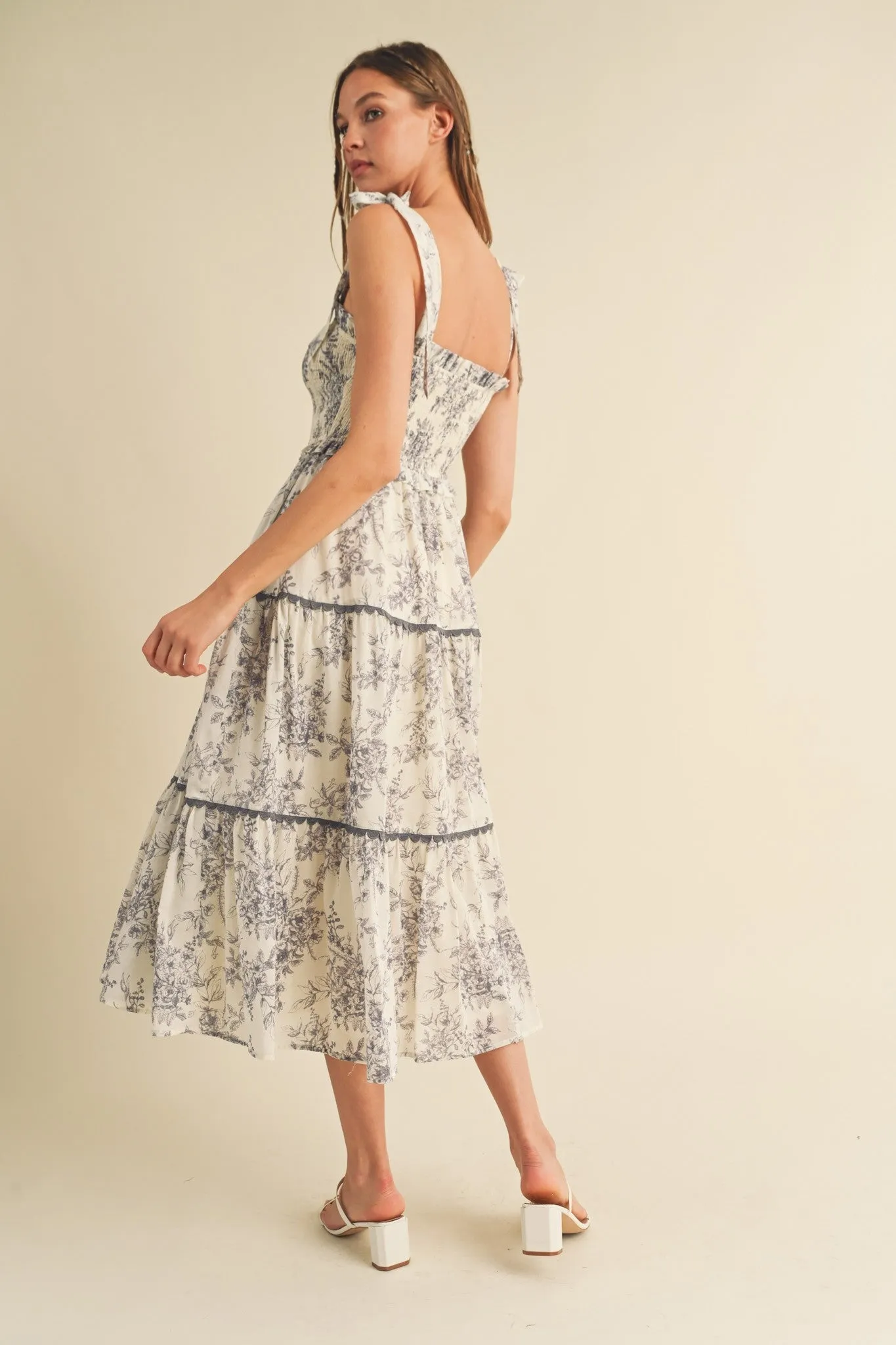 Charcoal Floral Sleeveless Ruffle Tiered Midi Dress sold by Pinkblush product image thumbnail 3