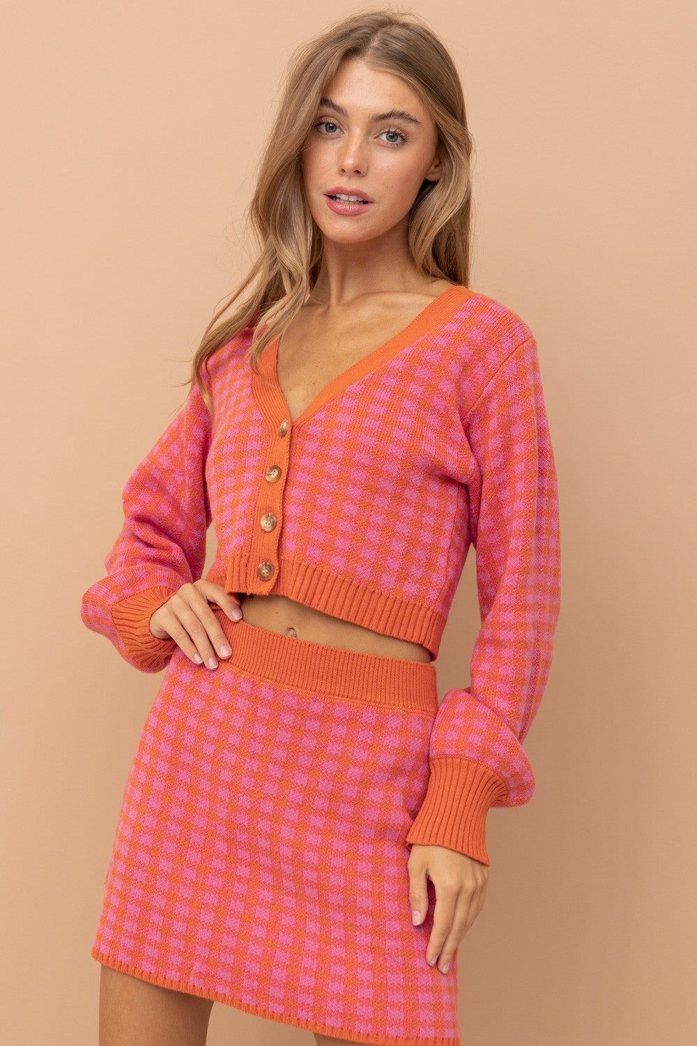 Pink Orange Knit Top And Skirts Set sold by Pinkblush