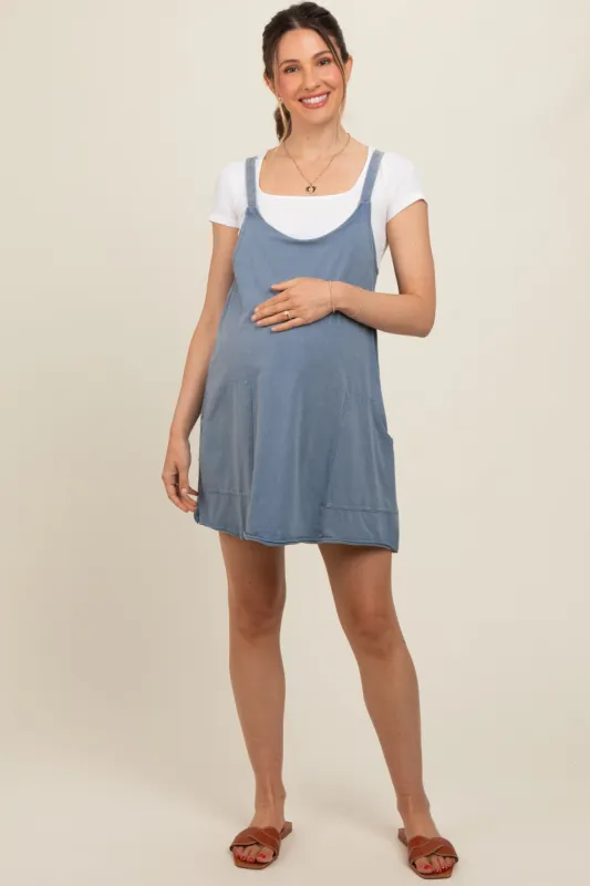 Blue Comfy Knit Maternity Mini Dress with Shorts sold by Pinkblush
