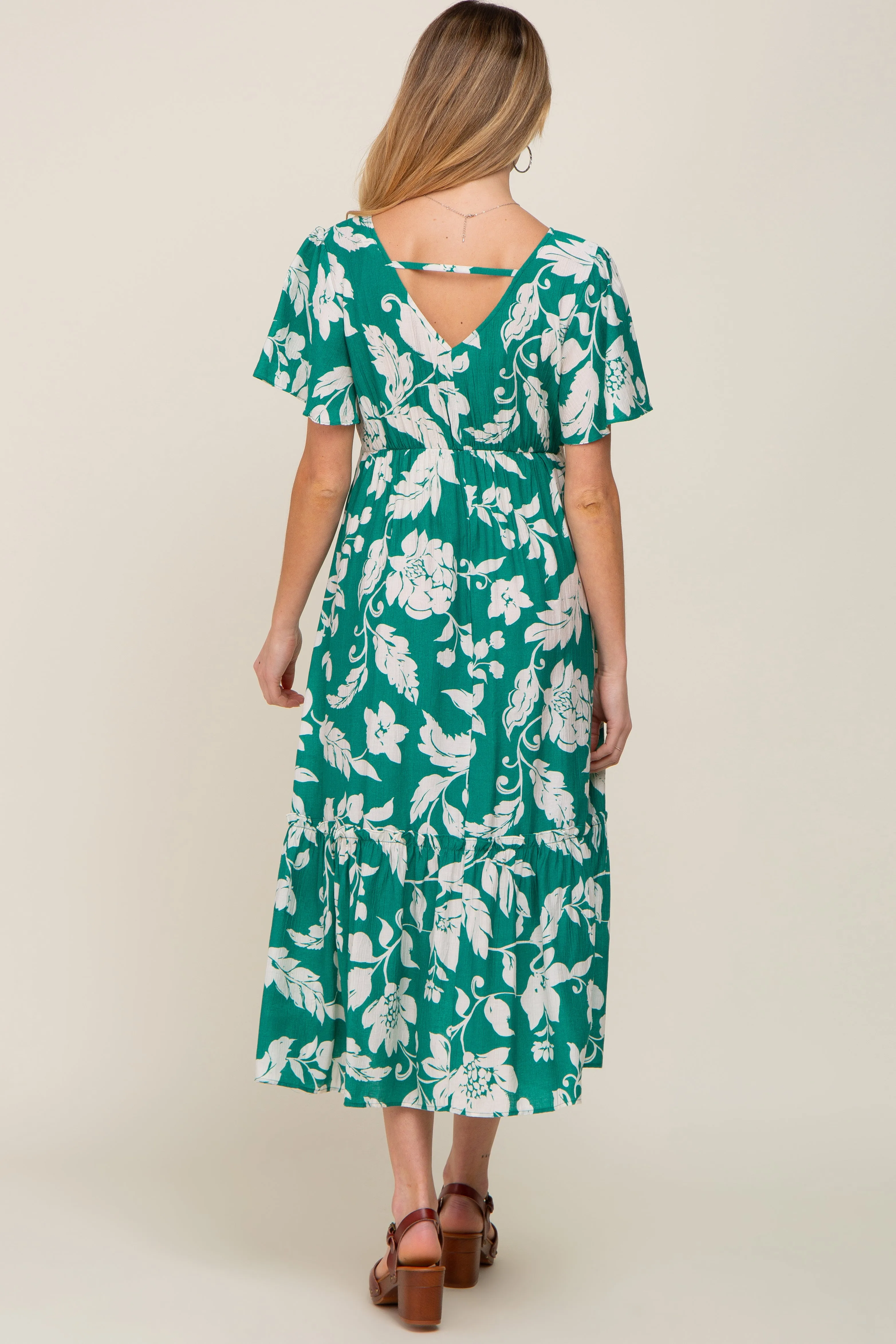 Green Tropical Print Ruffle Maternity Midi Dress sold by Pinkblush product image thumbnail 4