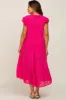 Fuchsia Flutter Sleeve Tiered Maternity Midi Dress sold by Pinkblush