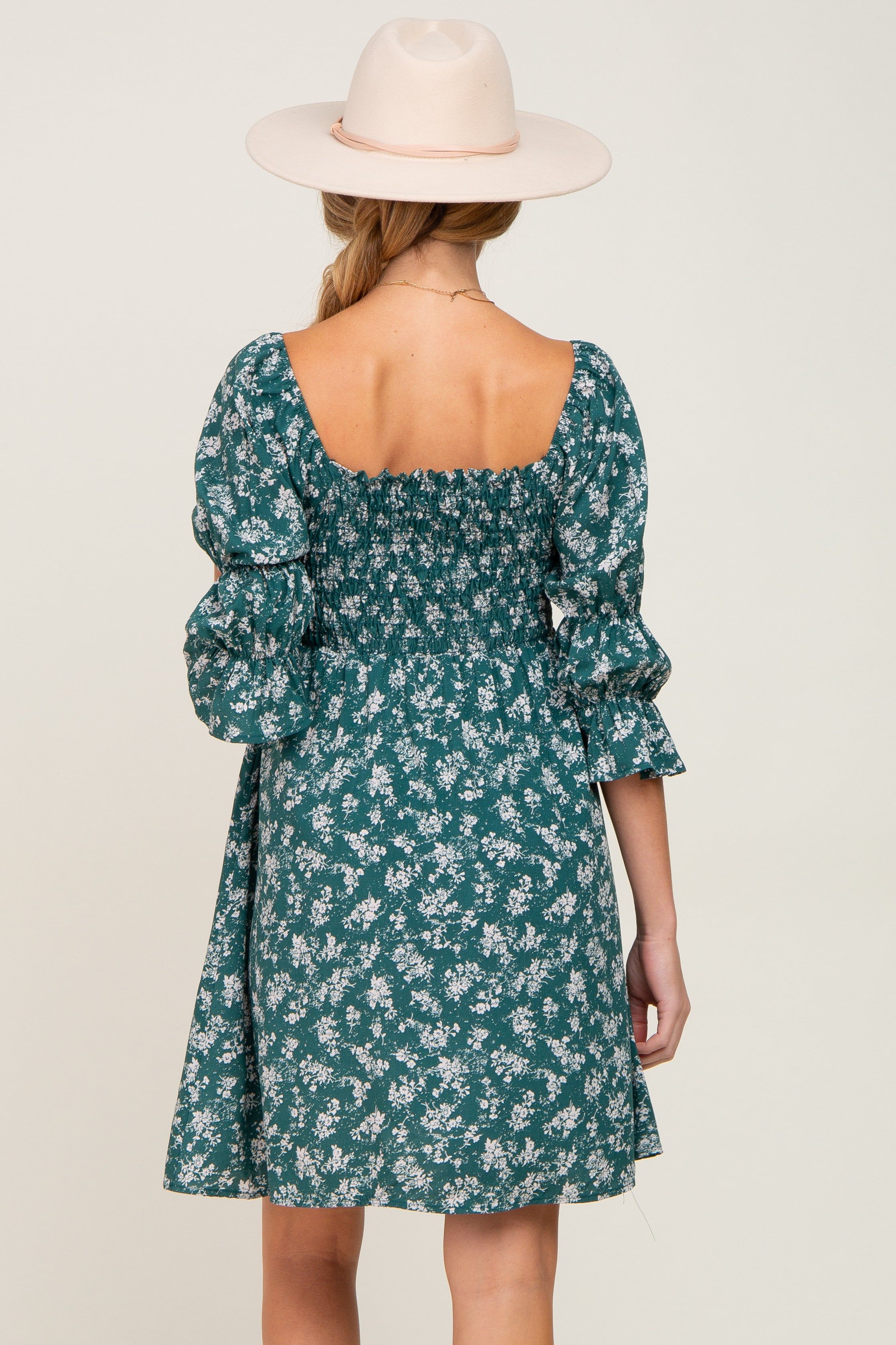 Forest Green Floral Ruffle Sleeve Smocked Maternity Dress sold by Pinkblush product image thumbnail 3