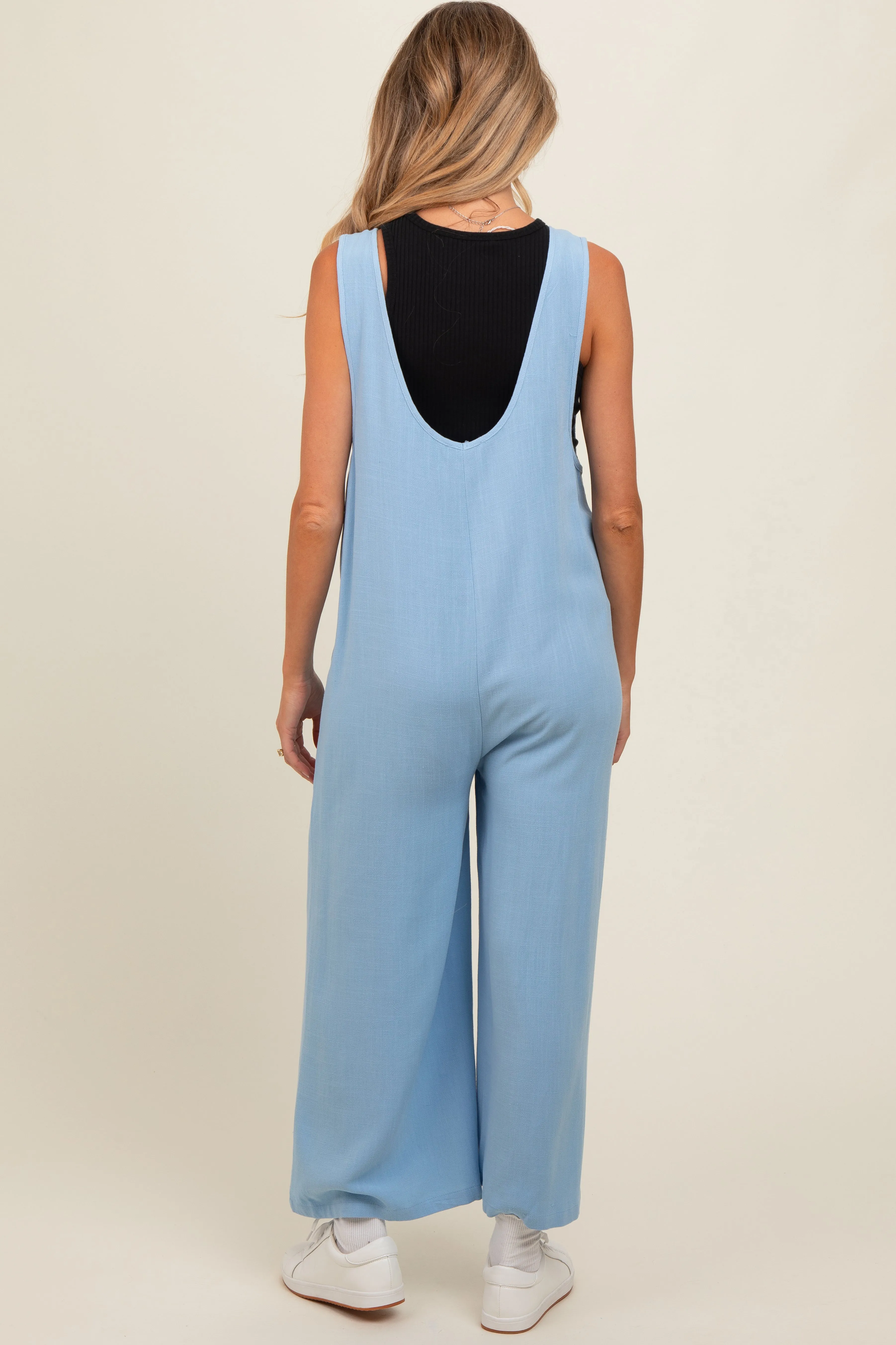 Light Blue V-Neck Wide Leg Maternity Jumpsuit sold by Pinkblush product image thumbnail 3