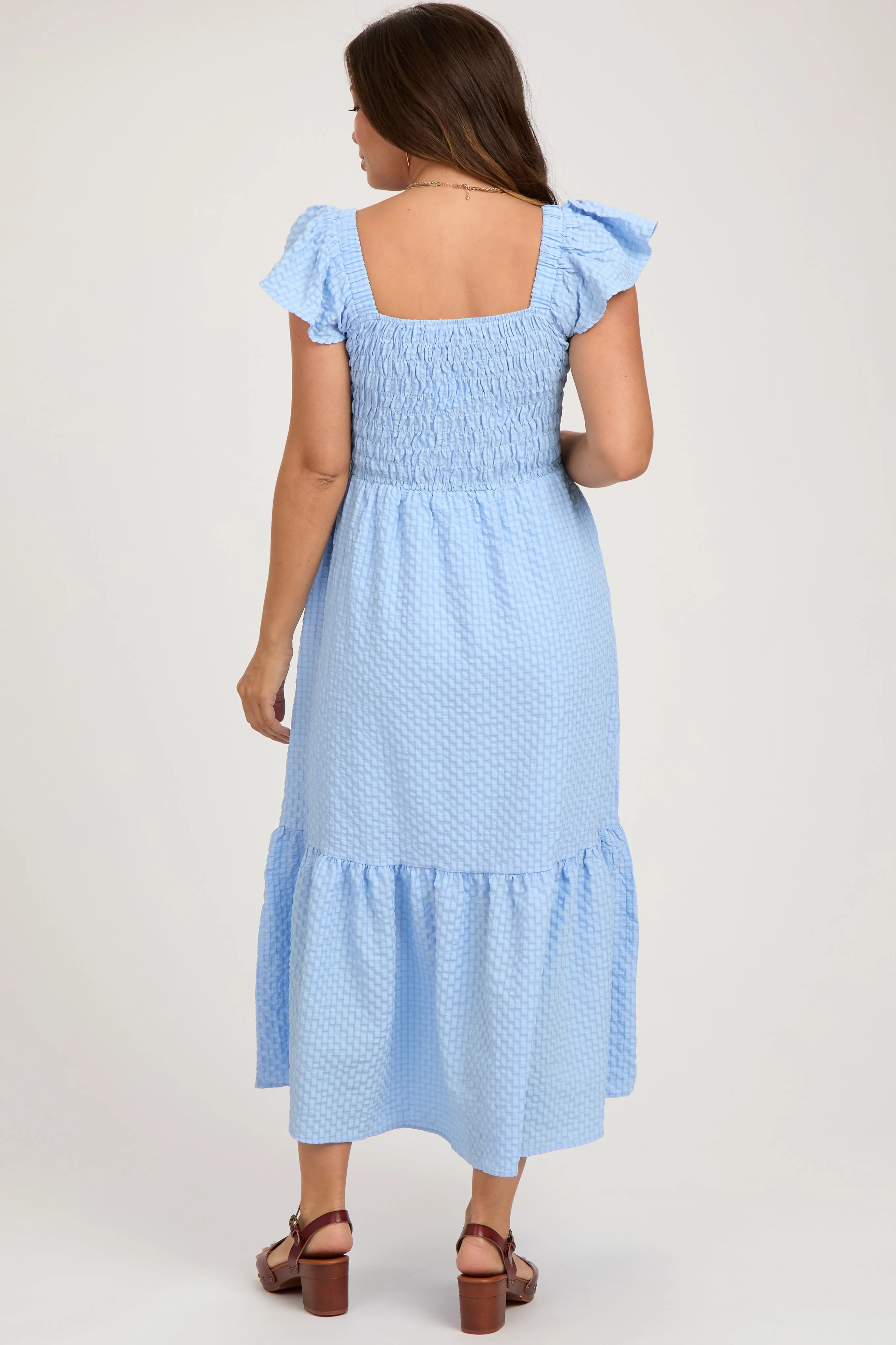 Light Blue Sleeveless Smocked Tiered Maternity Dress sold by Pinkblush product image thumbnail 2
