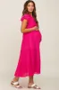 Fuchsia Flutter Sleeve Tiered Maternity Midi Dress sold by Pinkblush