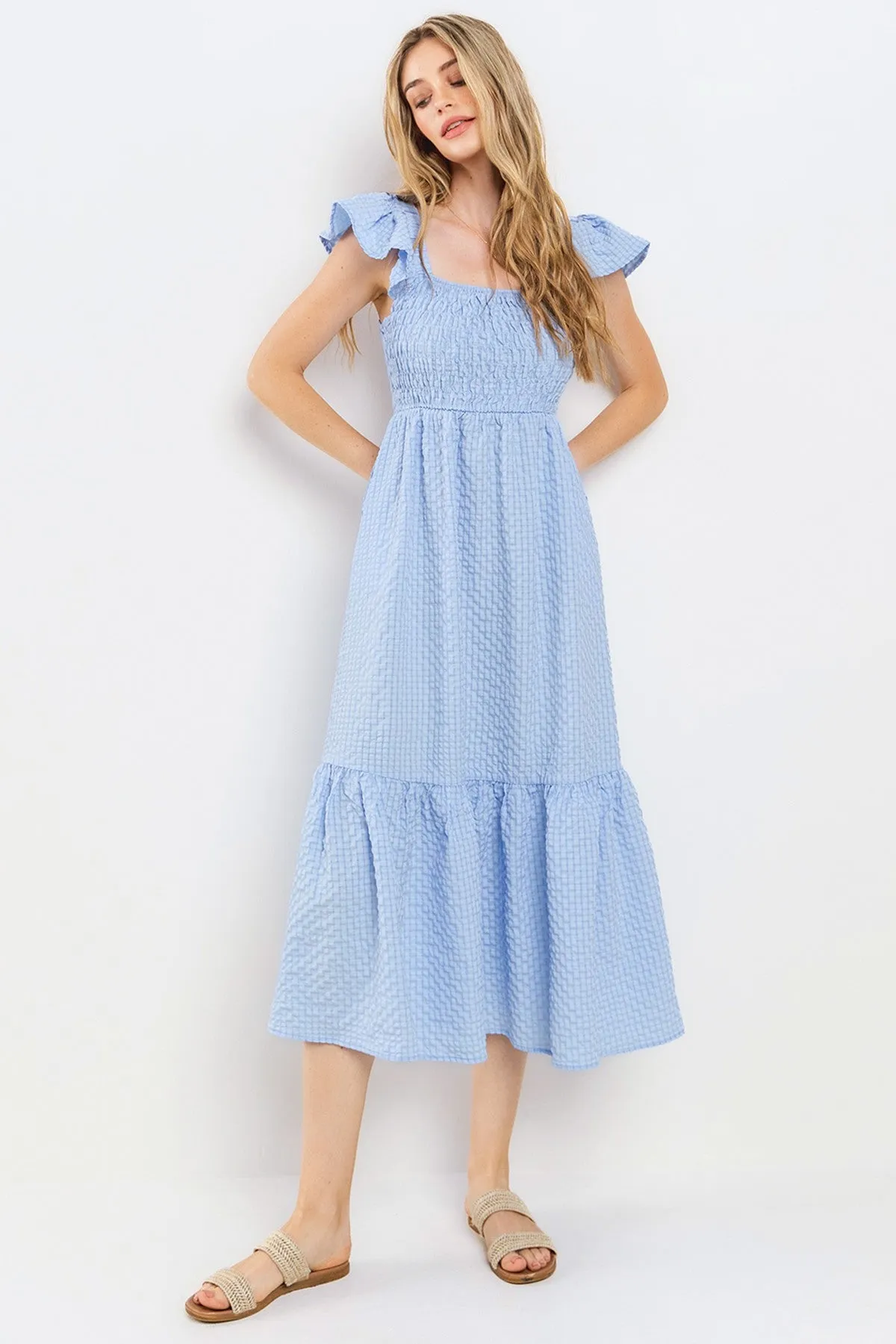 Light Blue Sleeveless Smocked Tiered Maternity Dress sold by Pinkblush product image thumbnail 3
