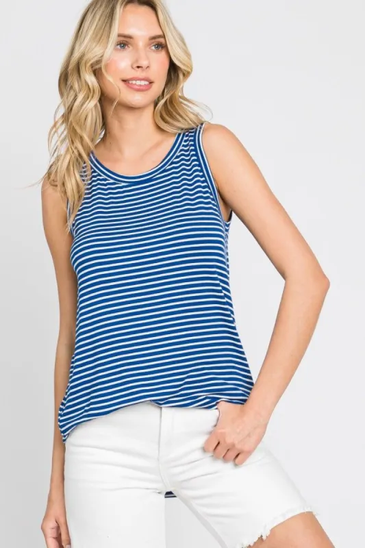 Royal Blue Striped Sleeveless Top sold by Pinkblush