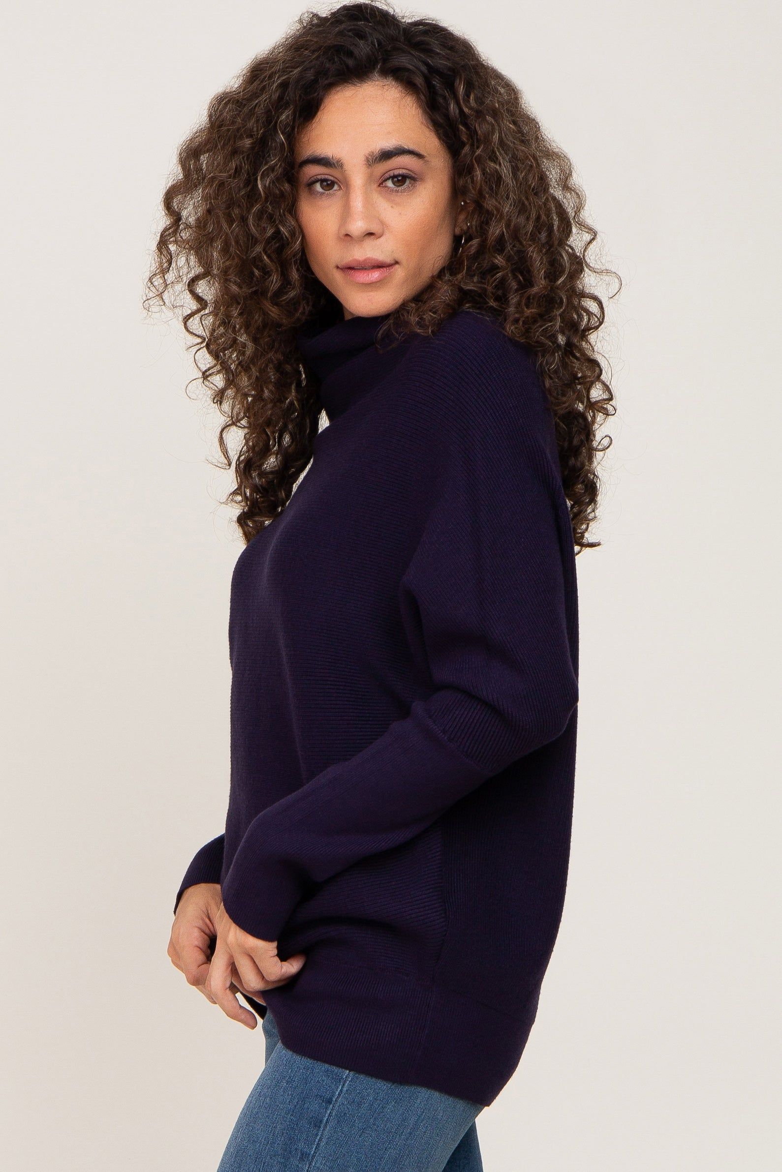 Navy Funnel Neck Dolman Sleeve Sweater sold by Pinkblush product image thumbnail 2