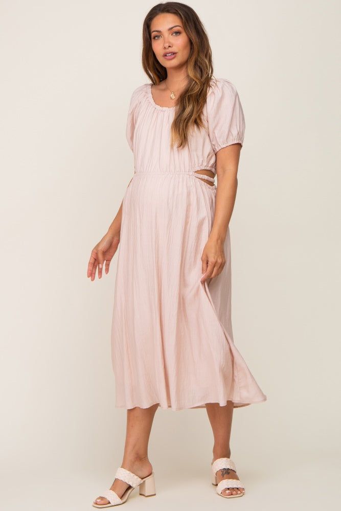 Light Pink Cutout Puff Sleeve Maternity Midi Dress sold by Pinkblush product image thumbnail 4