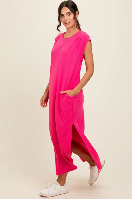 Fuchsia Short Dolman Sleeve Side Slit Maxi Dress sold by Pinkblush