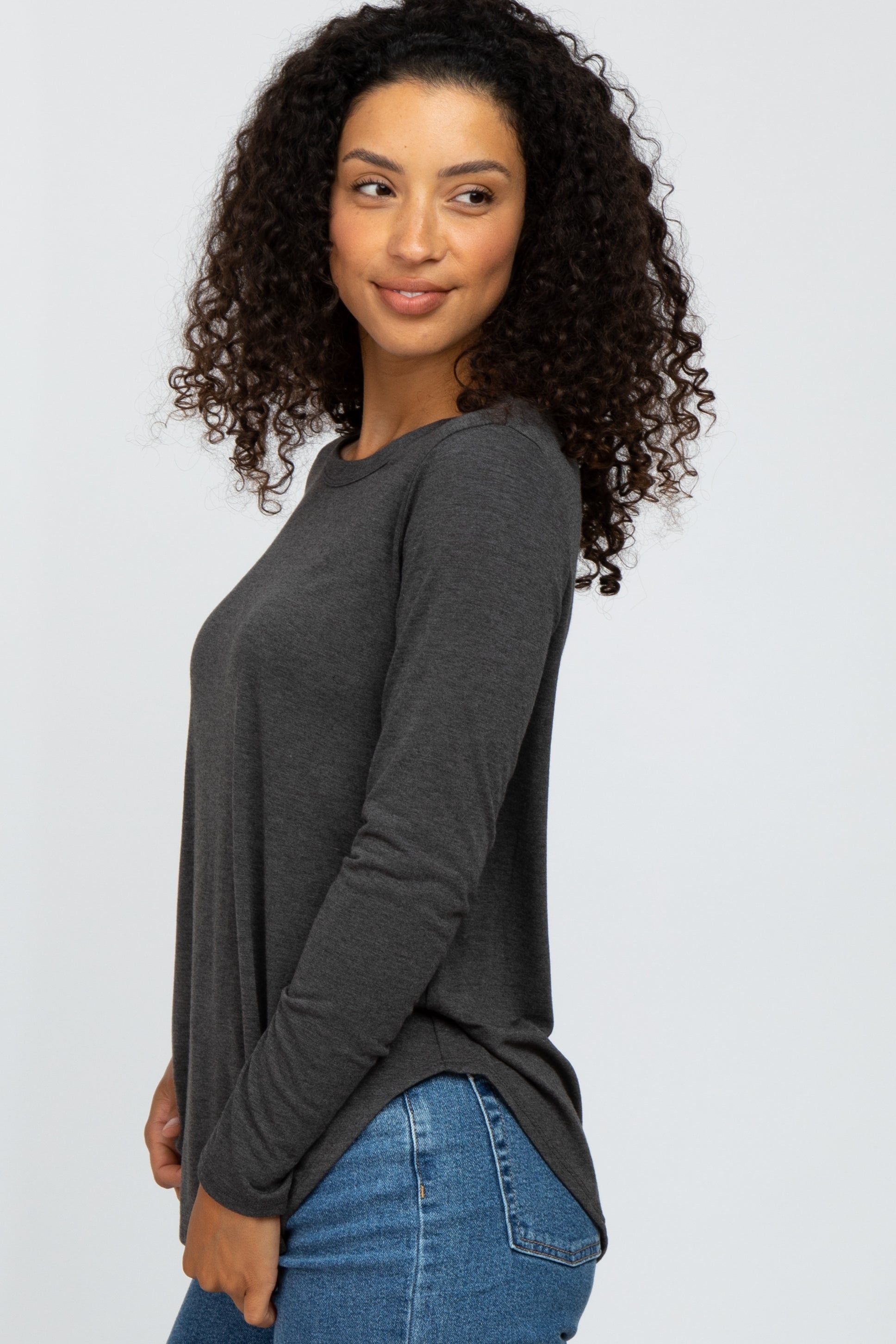 Charcoal Basic Long Sleeve Top sold by Pinkblush product image thumbnail 2