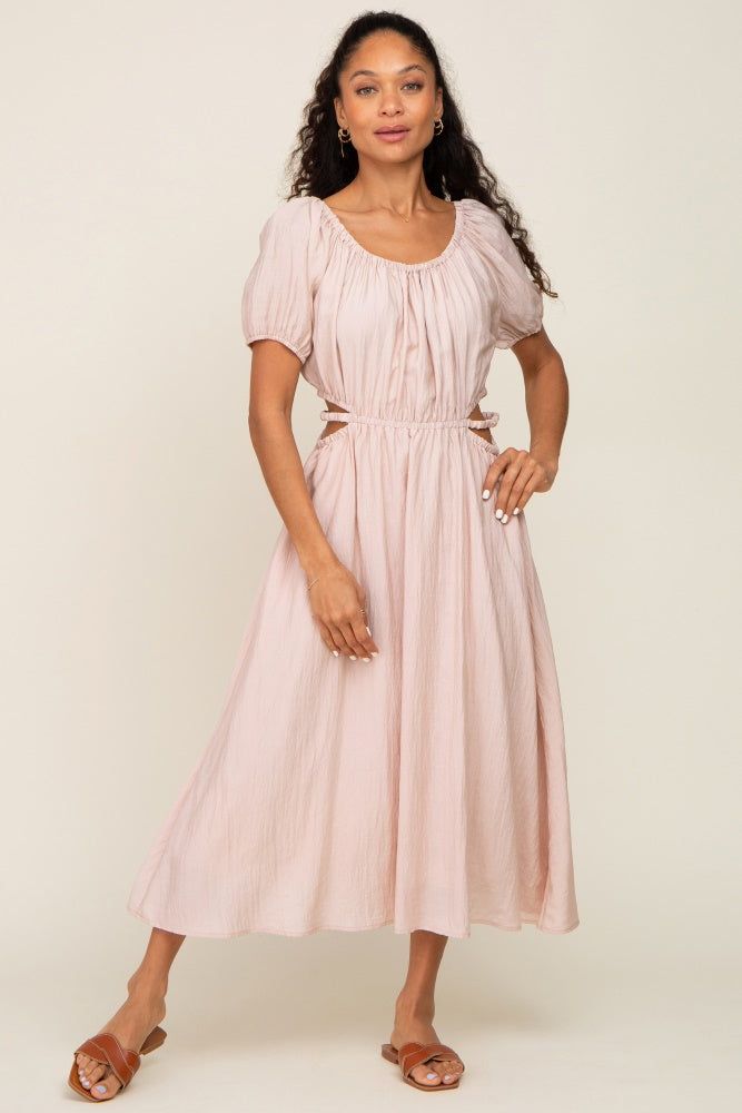 Light Pink Cutout Puff Sleeve Maternity Midi Dress sold by Pinkblush product image thumbnail 5