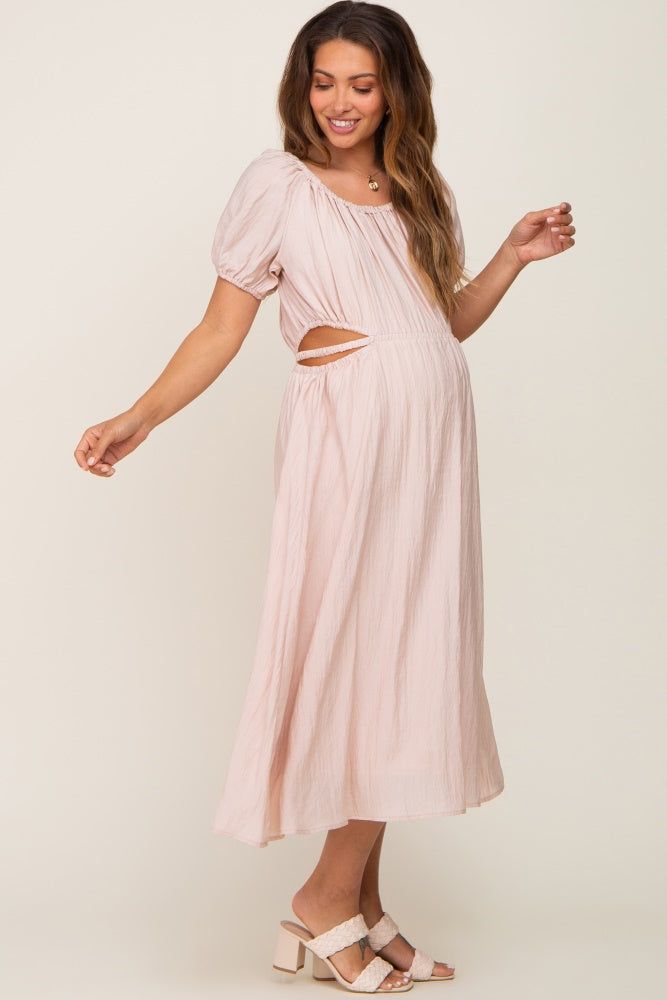 Light Pink Cutout Puff Sleeve Maternity Midi Dress sold by Pinkblush product image thumbnail 2