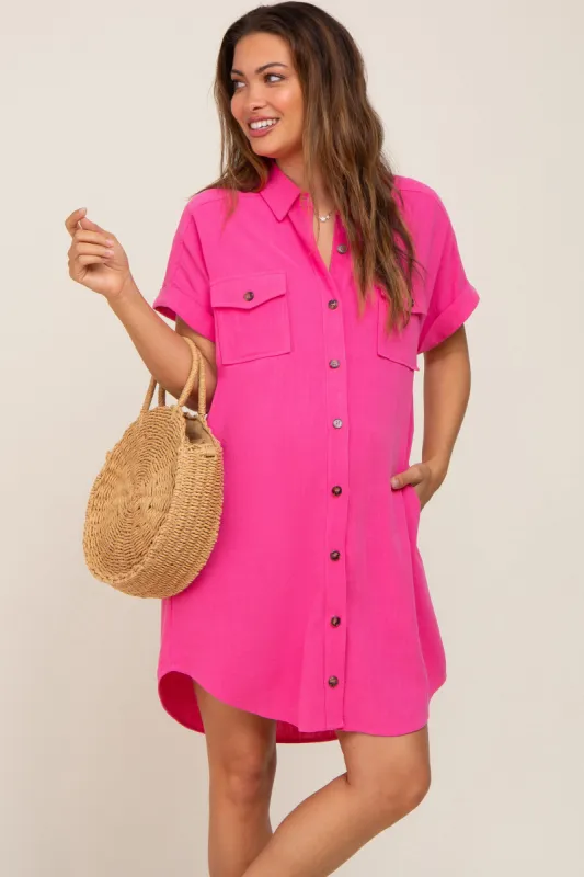 Fuchsia Button Down Maternity Dress sold by Pinkblush