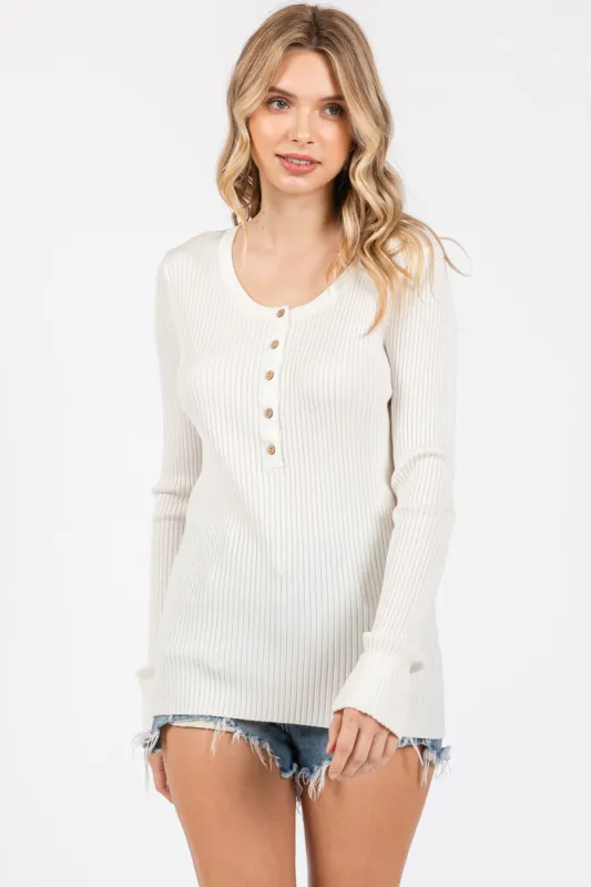 Cream Ribbed Henley Top sold by Pinkblush