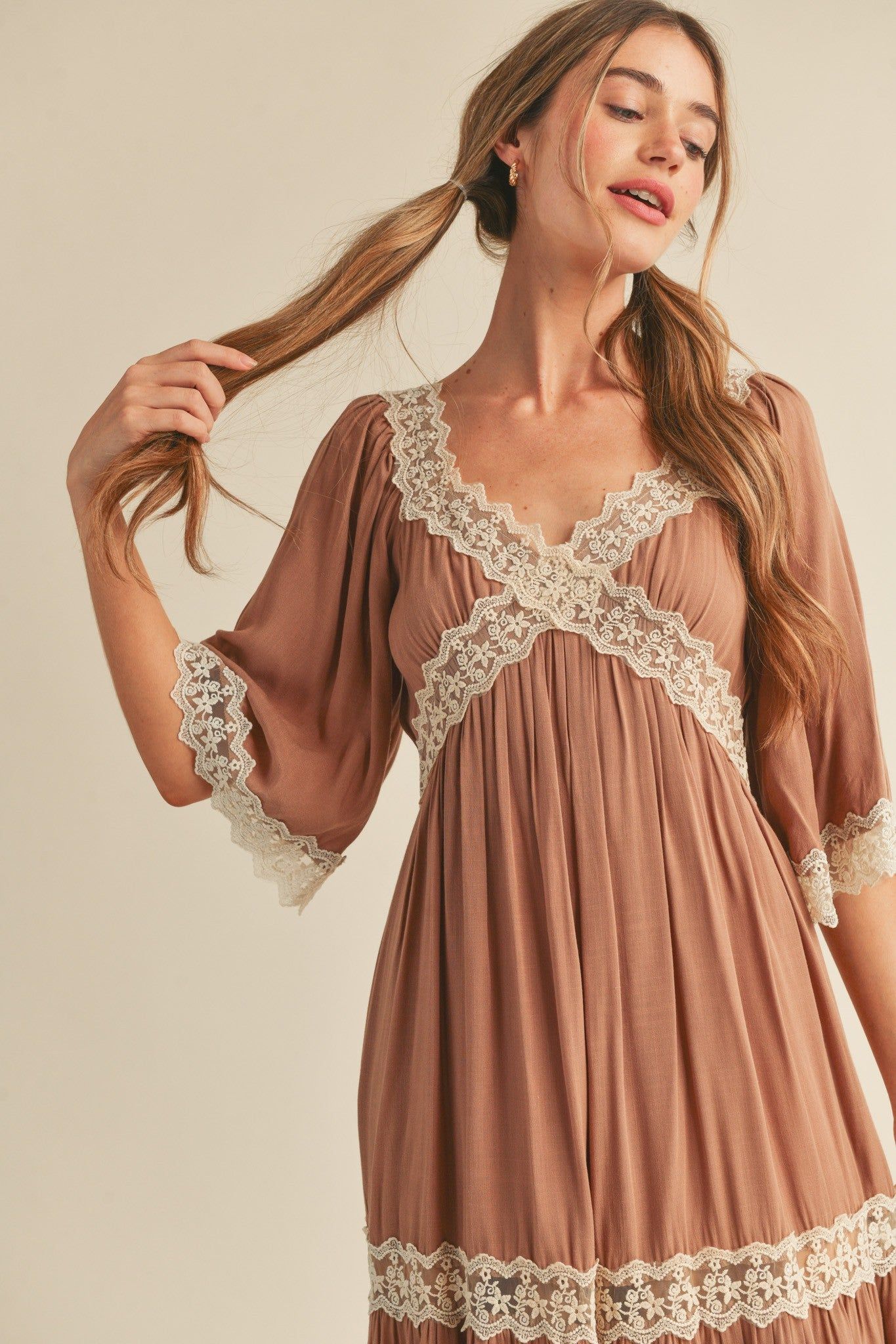 Tan Criss Cross Lace Maxi sold by Pinkblush product image thumbnail 4