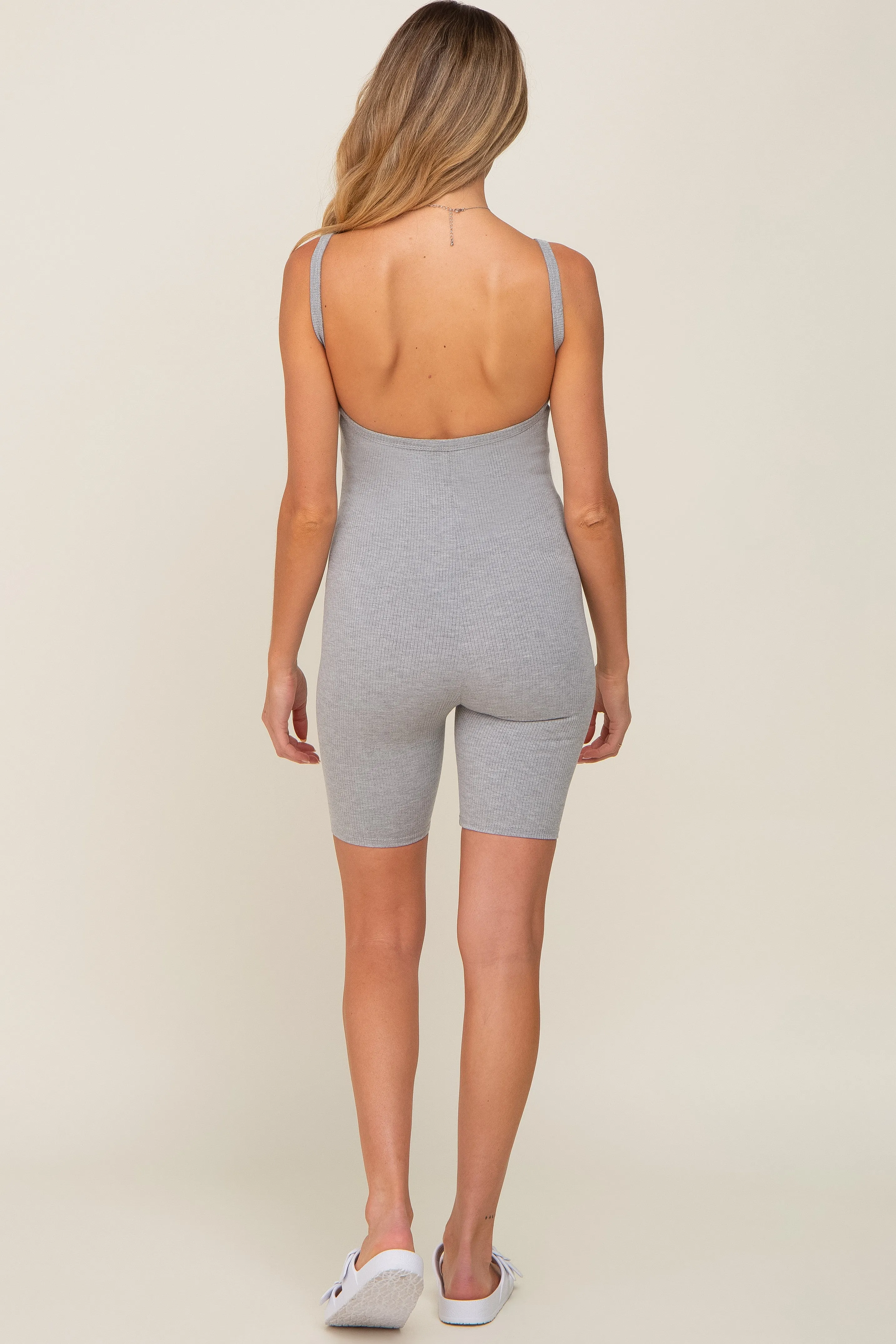 Heather Grey Rib Knit Sleeveless Maternity Romper sold by Pinkblush product image thumbnail 3